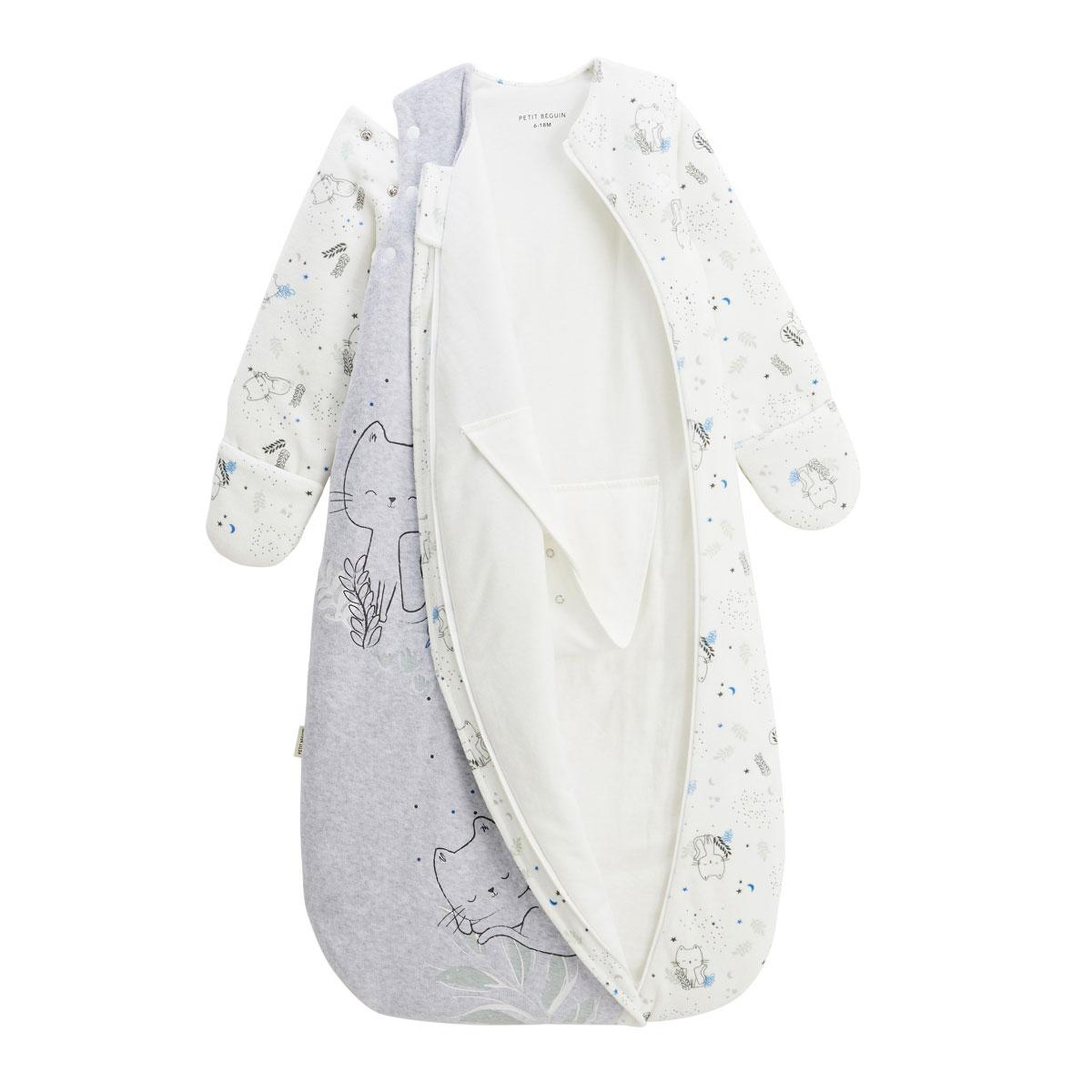 Voir la diapositive 3 : Petit Béguin Gigoteuse d'hiver en velours avec manches amovibles Chatmallow