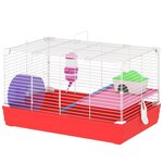 PAWHUT Cage rongeur hamster 2 niveaux cabane roue échelle biberon mangeoire 47 x 30 x 27 cm blanc rouge