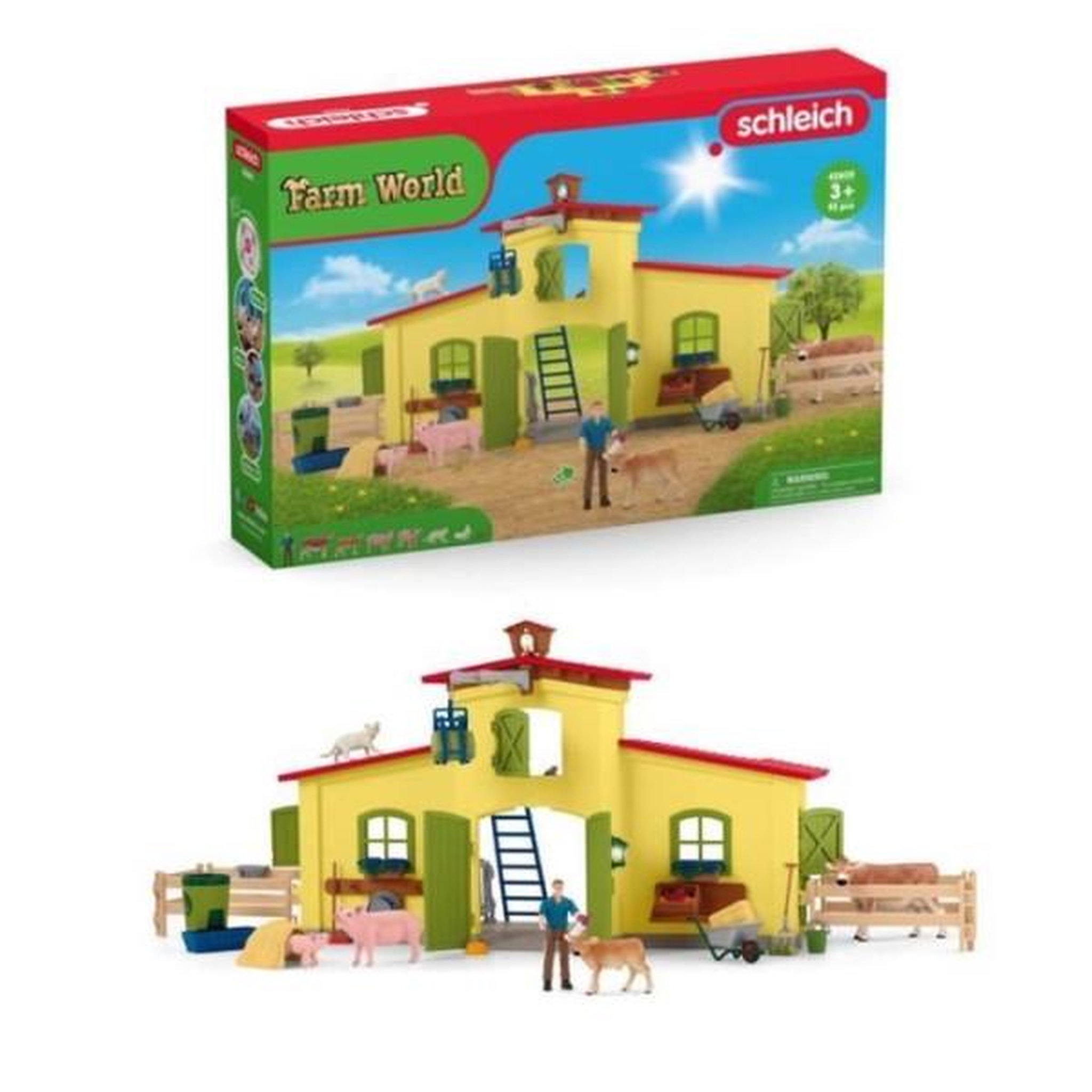 Schleich Ensemble de figurines animaux de la ferme avec accessoires - coffret ferme éducative de 92 pieces avec vache, cheval, cochon et
