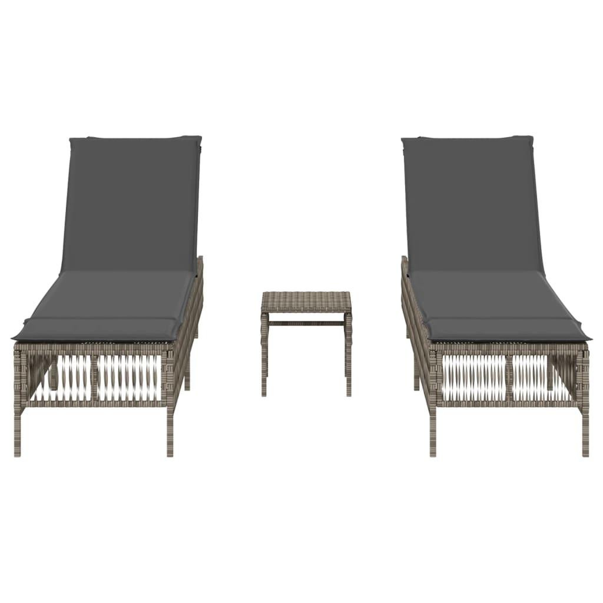 Voir la diapositive 3 : VIDAXL Chaises longues lot de 2 avec table gris resine tressee