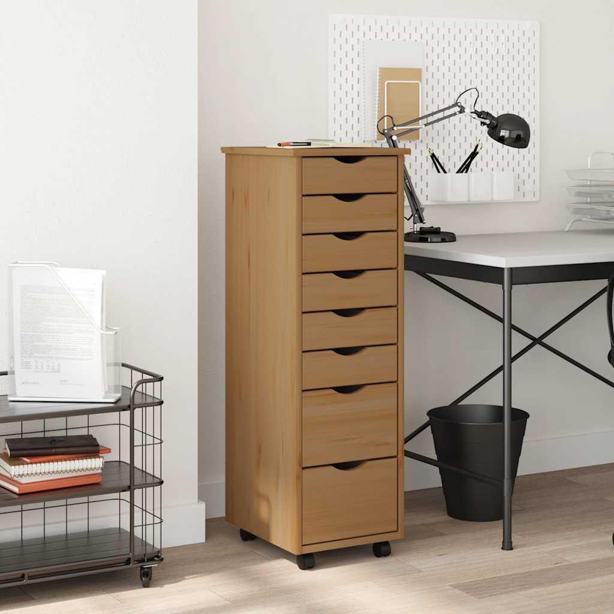 VIDAXL Armoire roulante avec tiroirs MOSS bois de pin marron miel