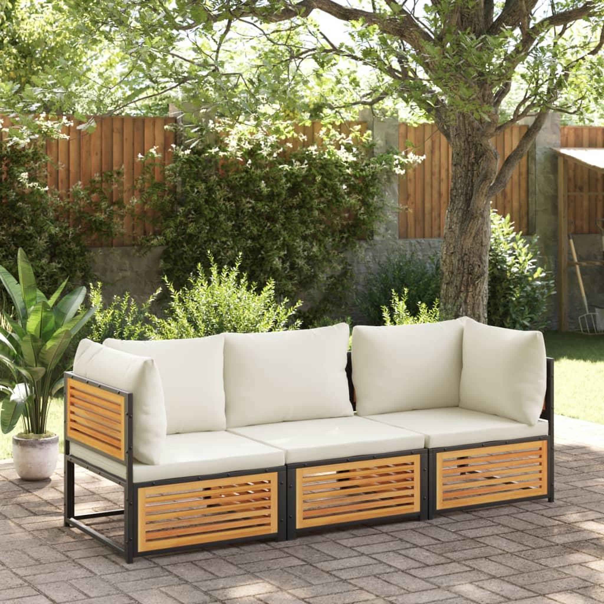 Voir la diapositive 3 : VIDAXL Canape de jardin avec coussins 2 places bois massif d'acacia