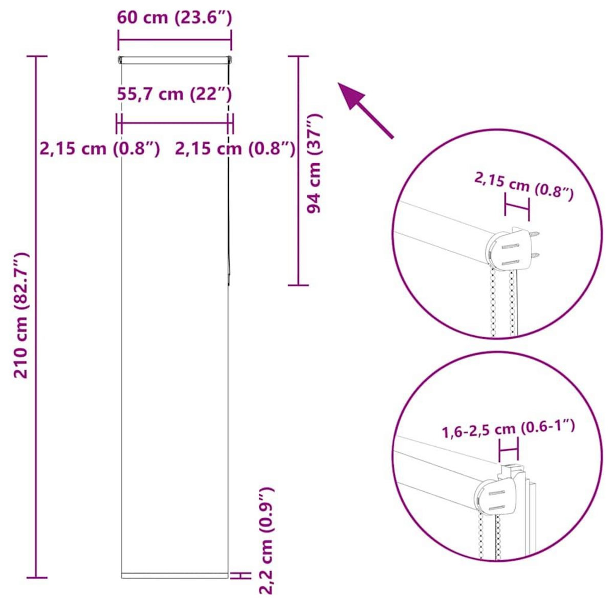VIDAXL Store enrouleur occultant cafe 60x210cm largeur du tissu 55,7cm