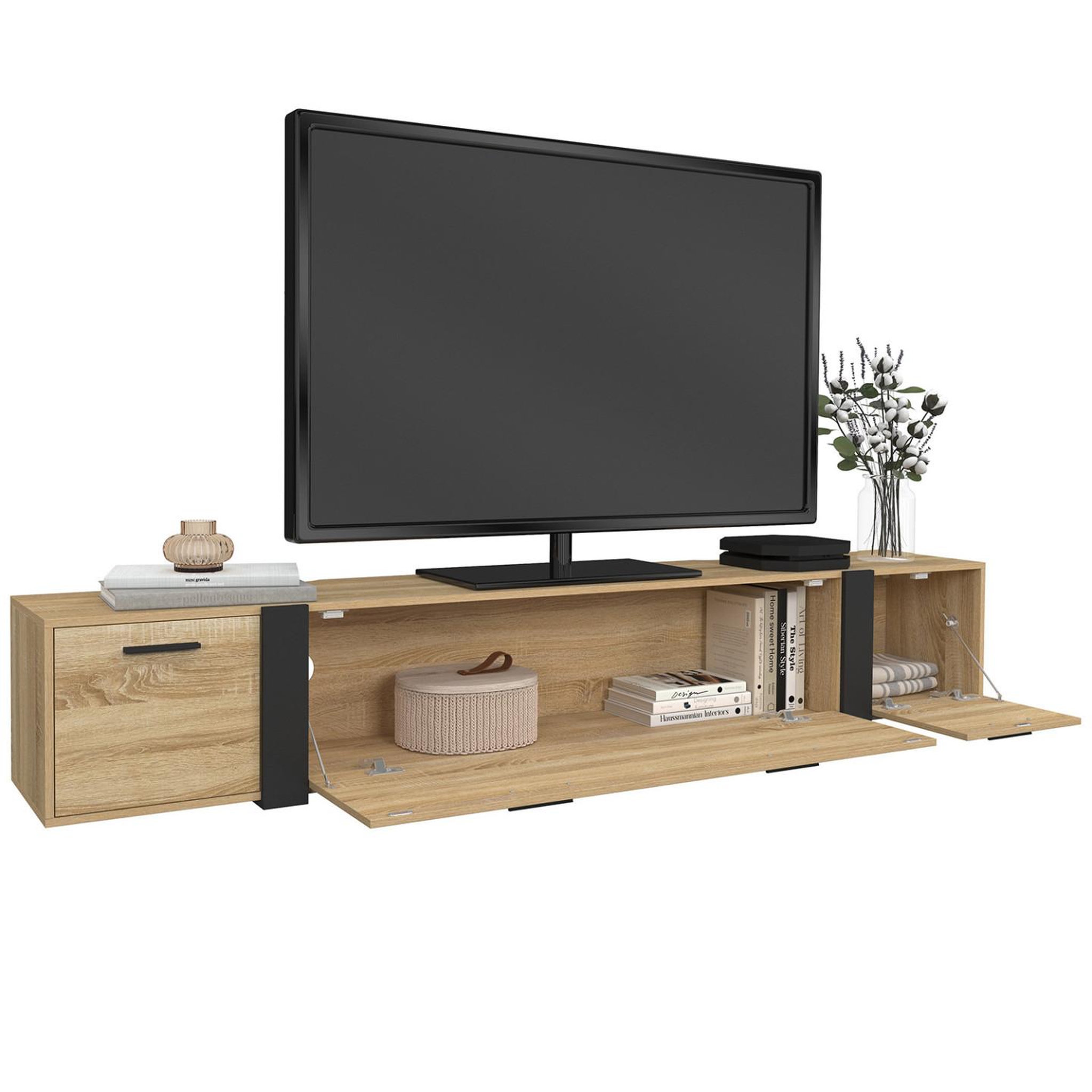 Voir la diapositive 4 : ID MARKET Meuble tv 180 cm suspendu phoenix 3 portes design industriel