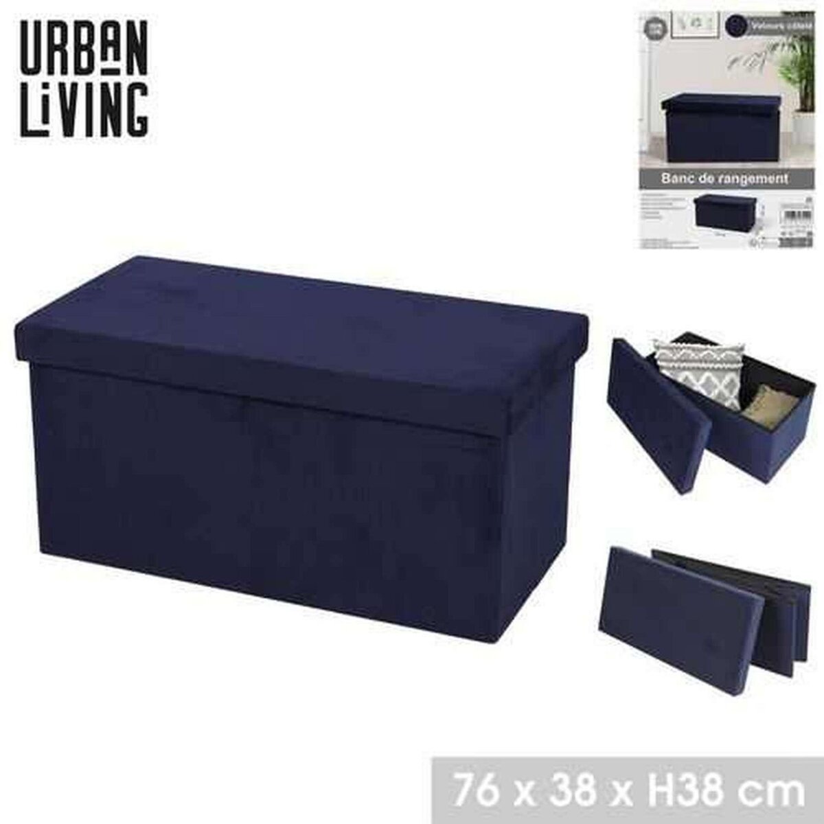 DIVERS Banc de rangement pliable Kube en velours côtelé - Bleu