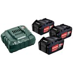 METABO SAS Pack énergie 18 V Pack 3 Batteries 4,0 Ah Li-Power + Chargeur rapide - ASC 55, coffret Metaloc