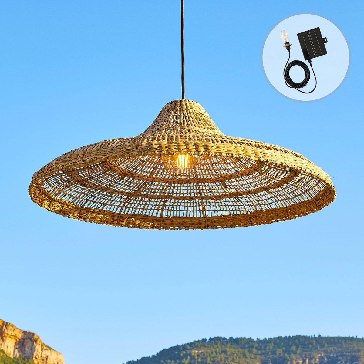 Lumisky Suspension d'extérieur nomade solaire FREYA LARGE Beige Herbe marine D70 cm