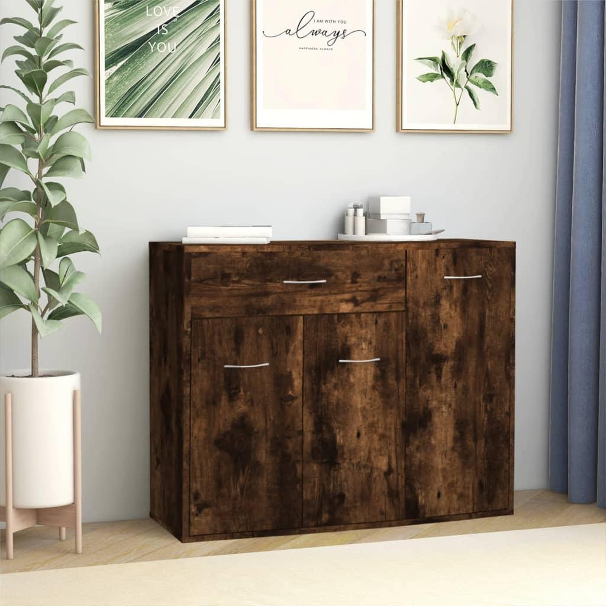 Voir la diapositive 1 : VIDAXL Buffet Chene fume 88x30x70 cm Bois d'ingenierie