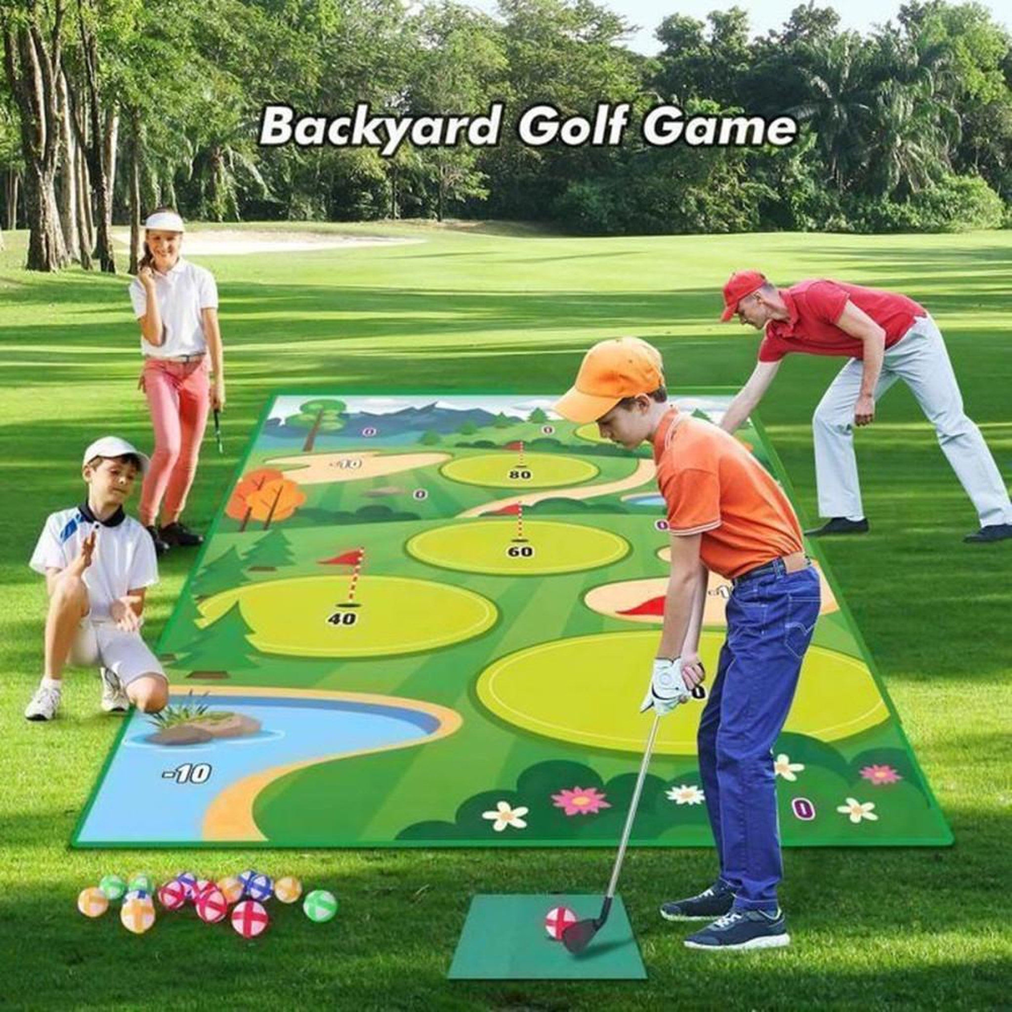 Voir la diapositive 3 : Jeu de pratique golf chipping avec tapis 6x4 ft, 20 balles adhésives et tableau de score