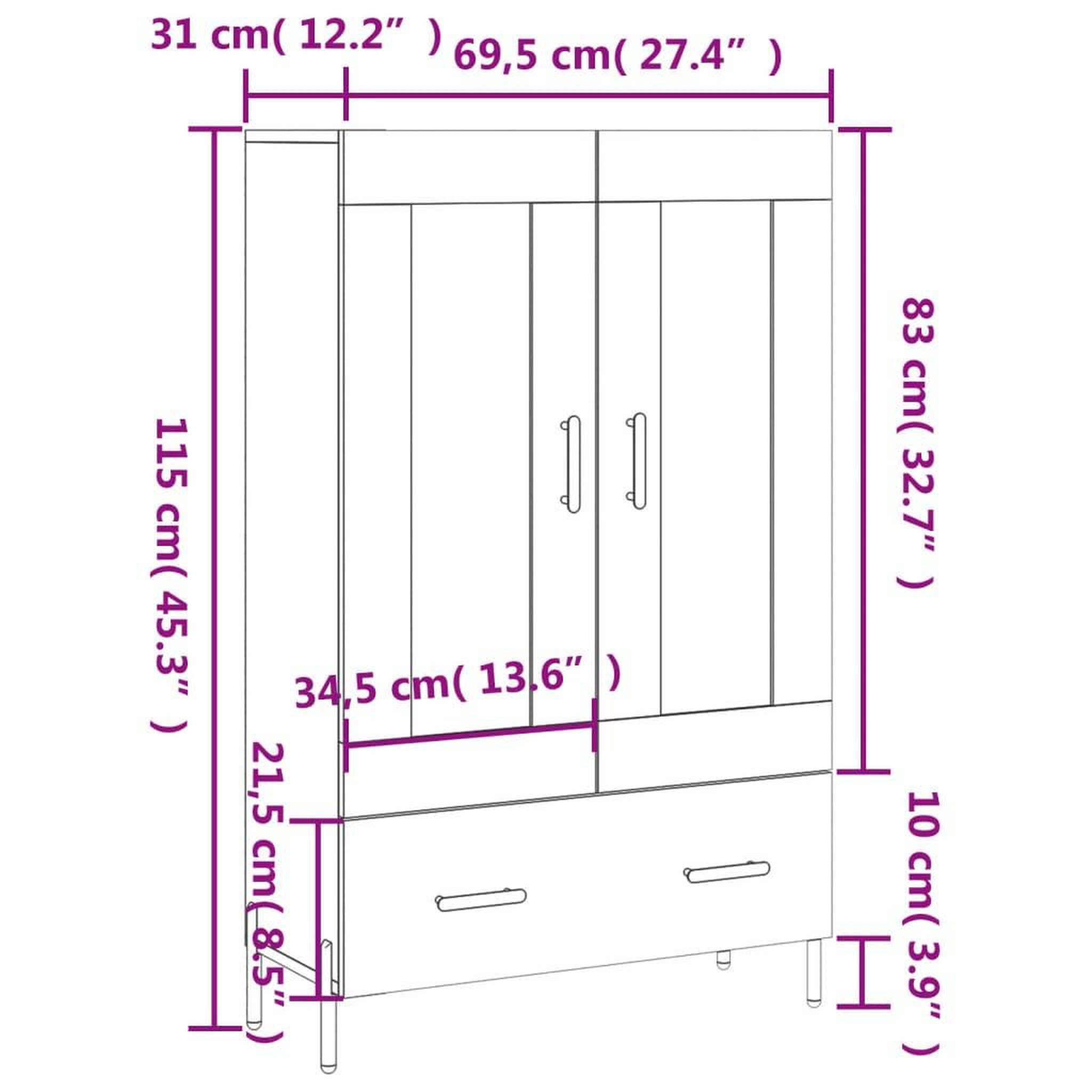Voir la diapositive 6 : VIDAXL Buffet haut chene sonoma 69,5x31x115 cm bois d'ingenierie