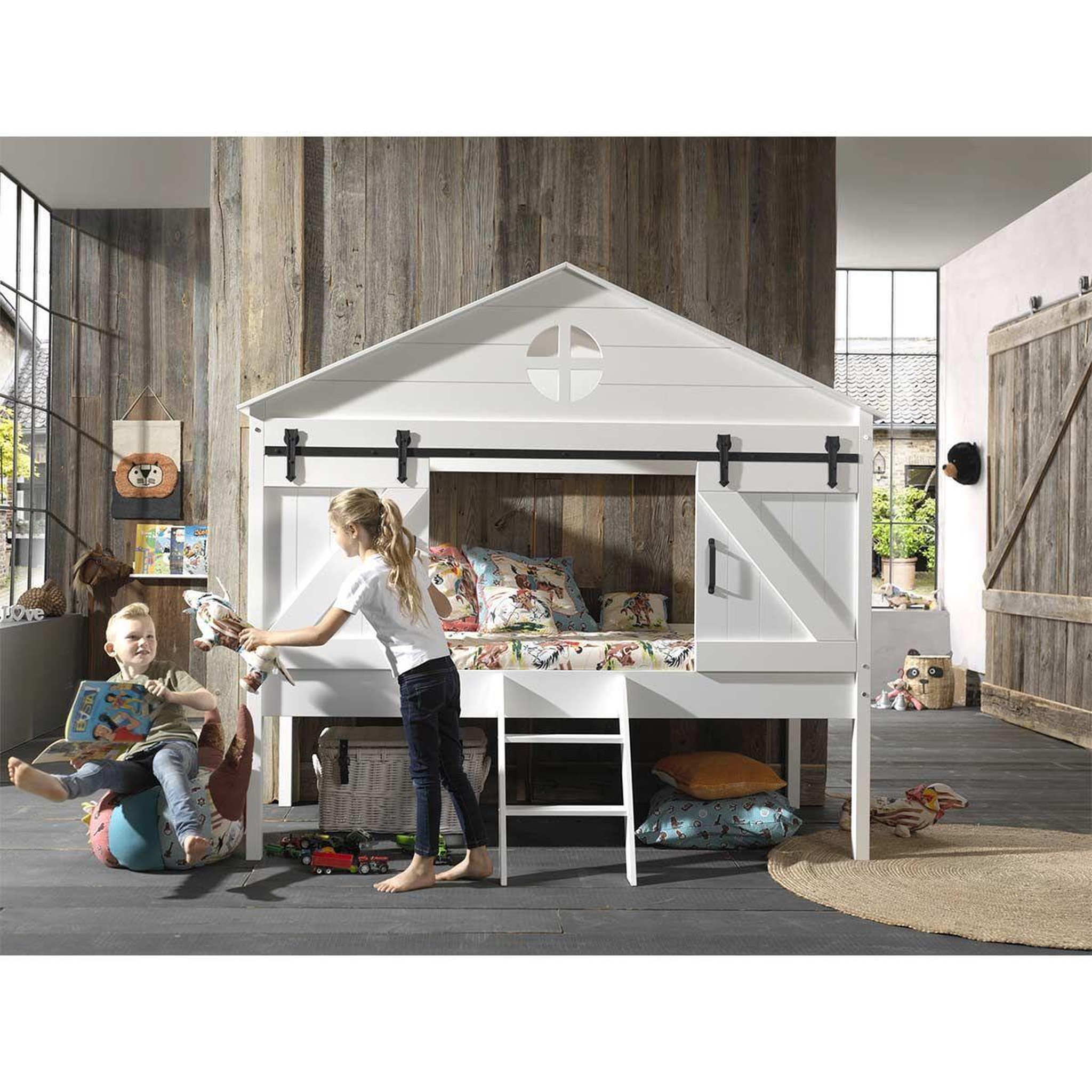 Voir la diapositive 3 : Paris Prix Lit cabane enfant  barnie  90x200cm blanc