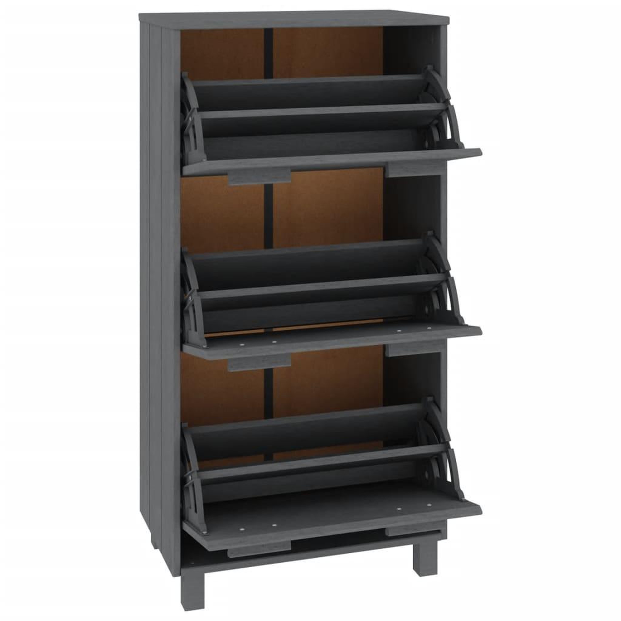 Voir la diapositive 4 : VIDAXL Armoire a chaussures hamar gris fonce 59,5x35x117 cm pin massif
