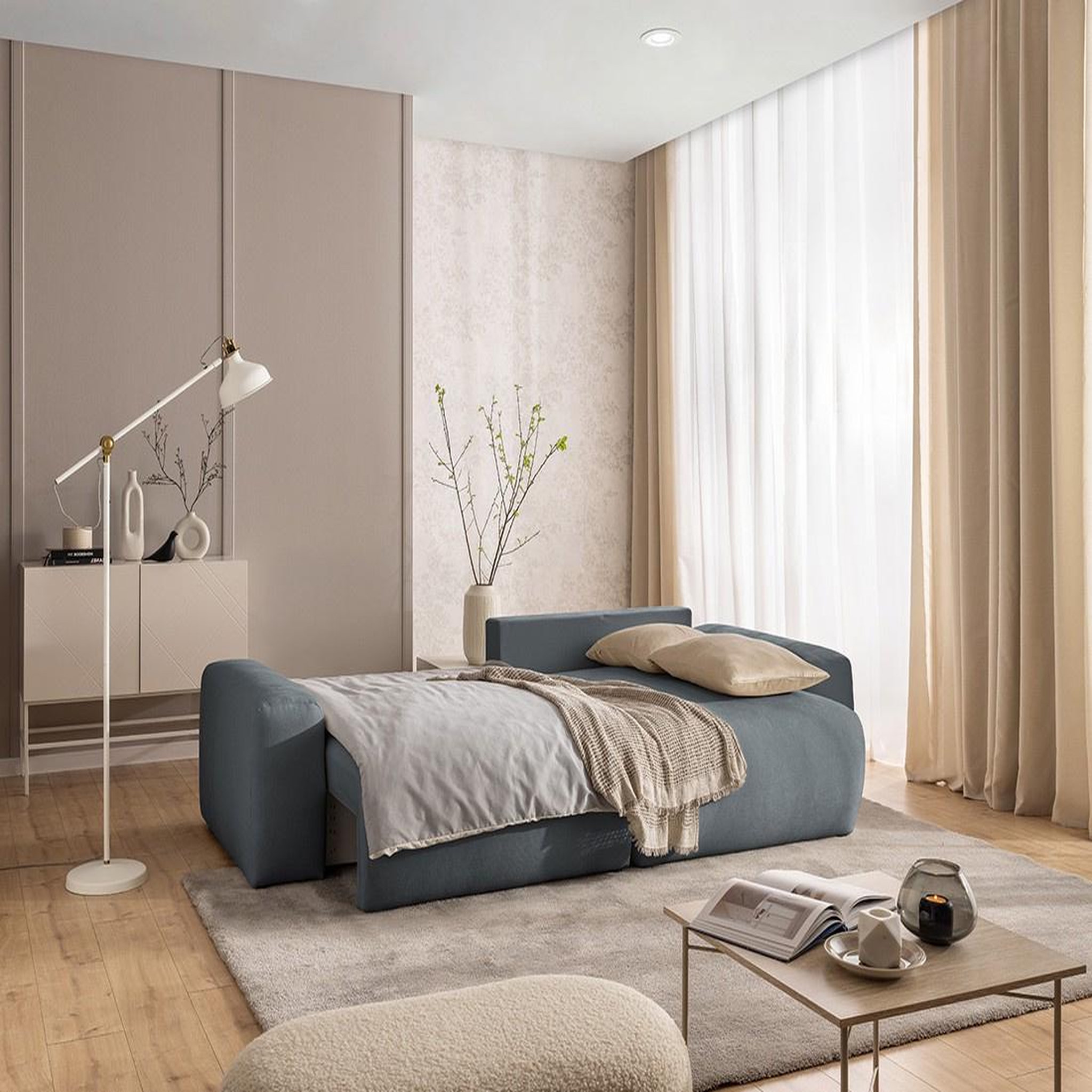 Voir la diapositive 2 : BEST MOBILIER Constance - canapé d'angle réversible 4 places convertible avec coffre en tissu