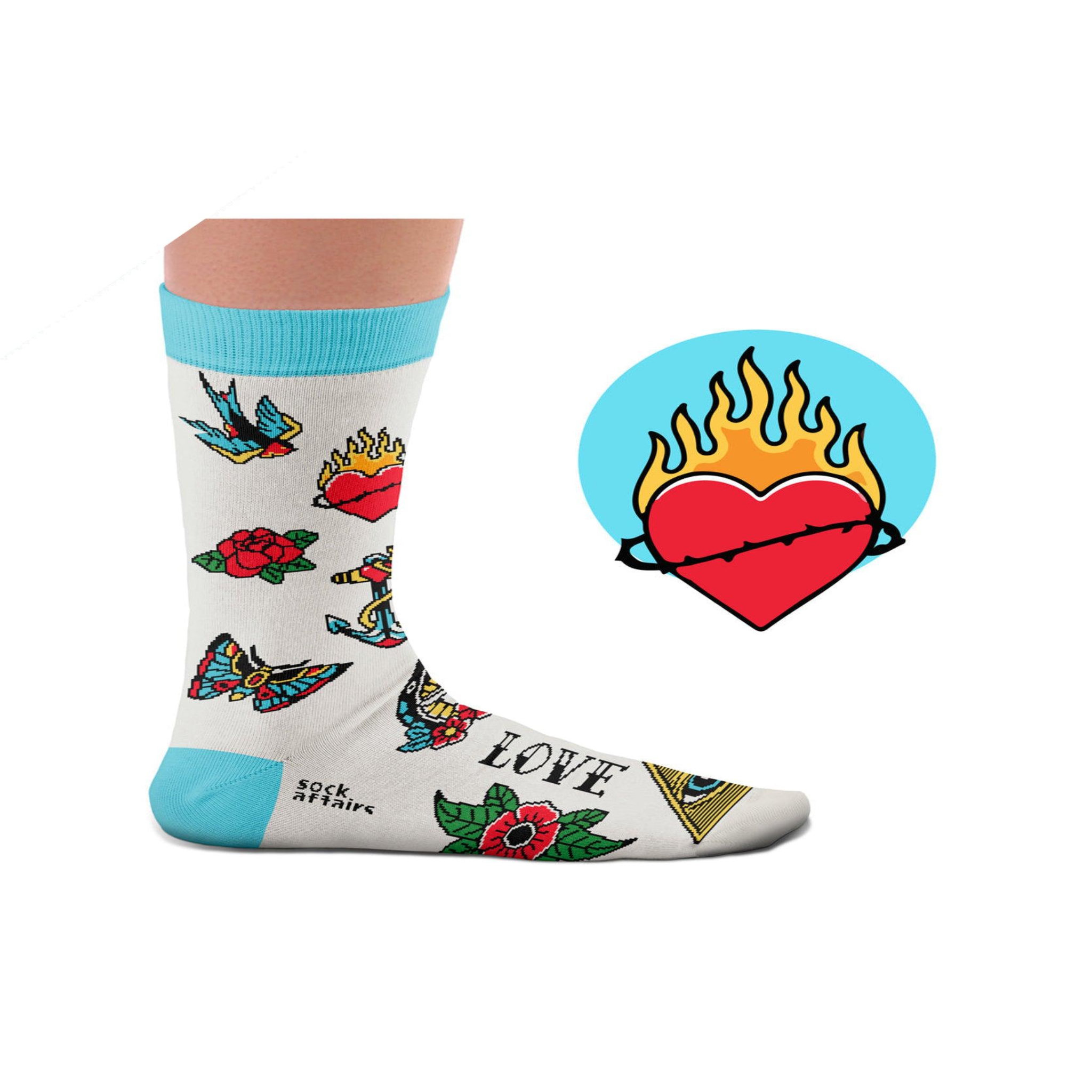 Voir la diapositive 2 : SOCK AFFAIRS Chaussettes tatouage symboles romantiques