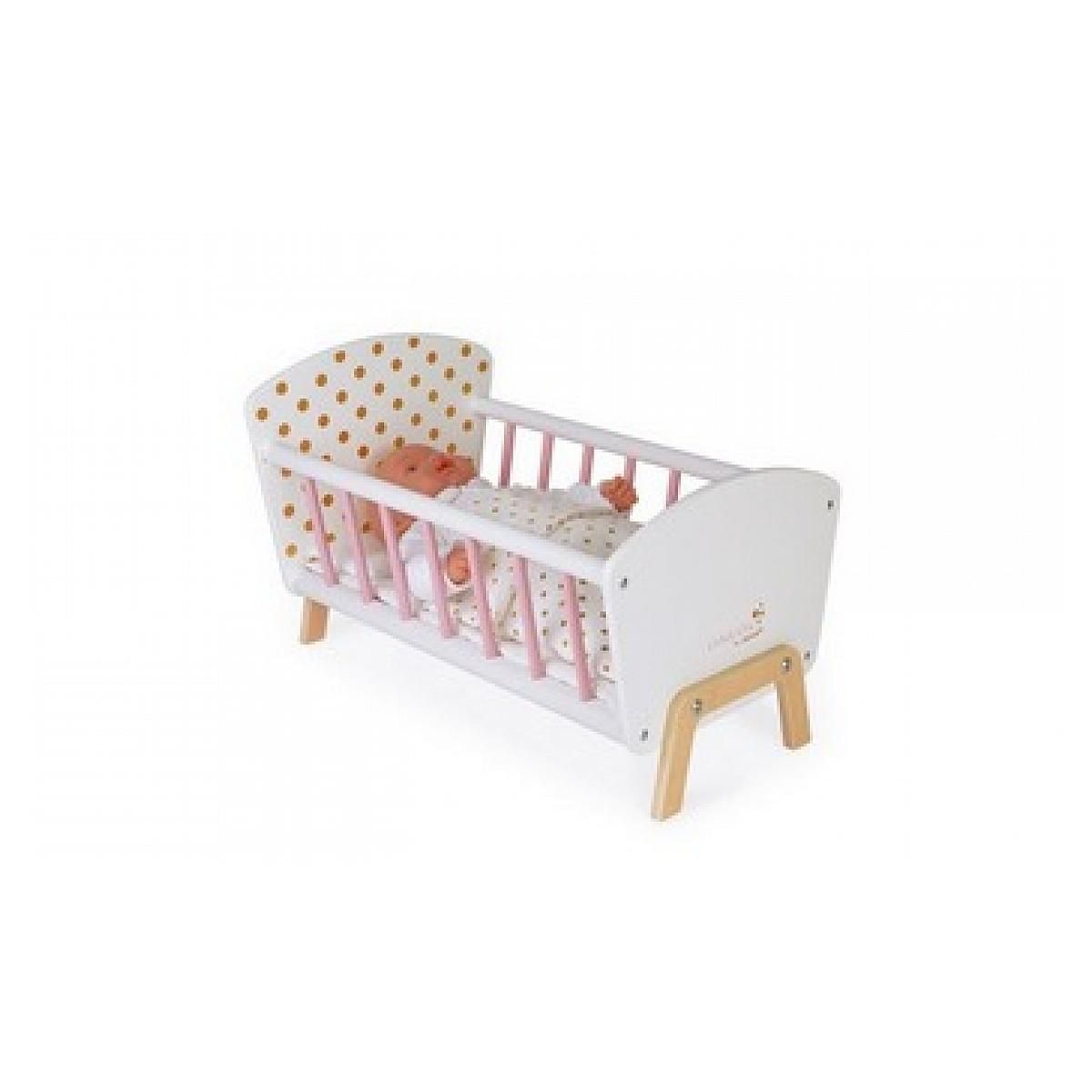Juratoys-Janod Lit de Poupée Candy Chic en Bois Blanc et Rose - Accessoire Idéal pour Enfants