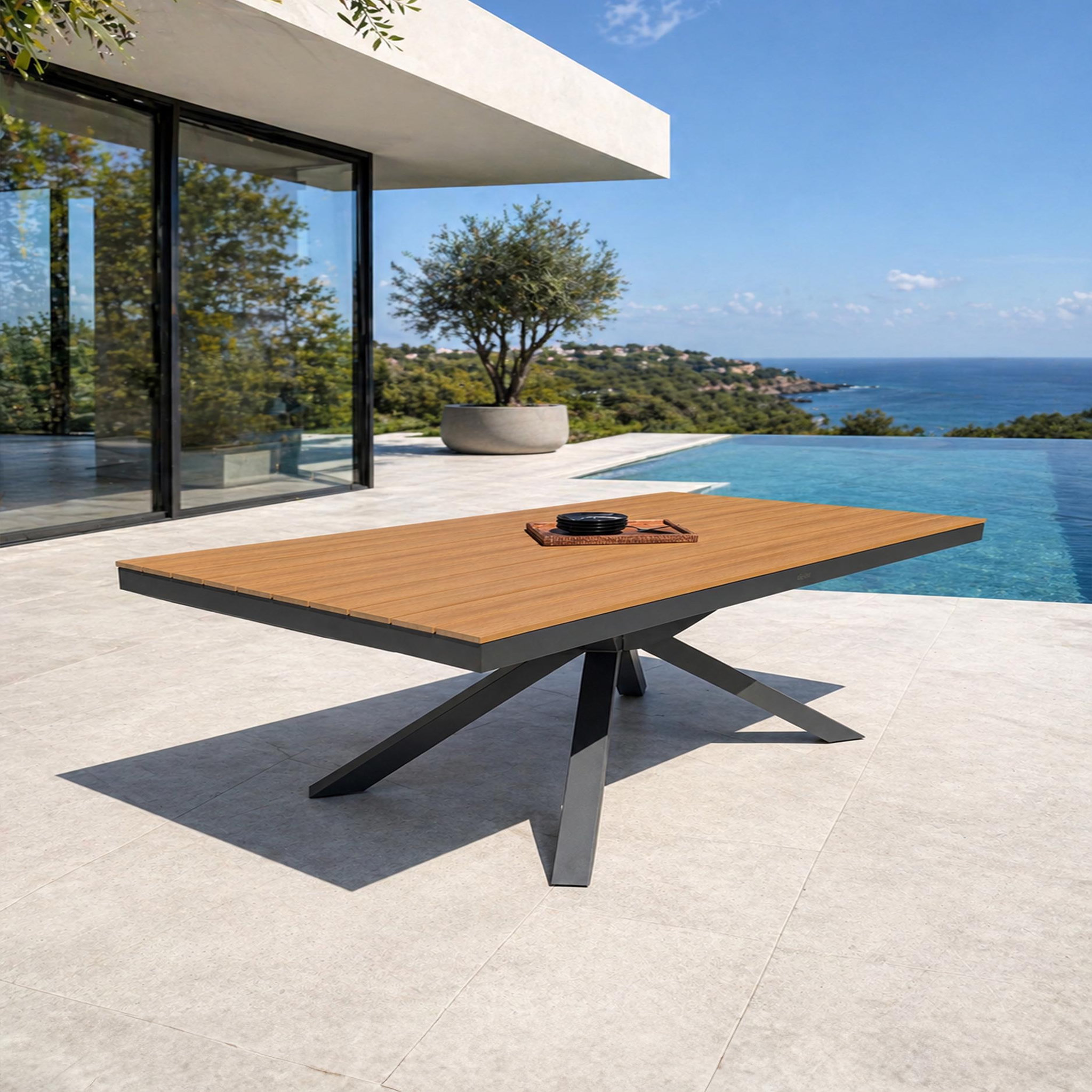 Voir la diapositive 2 : DCB GARDEN Table de jardin en alu plateau polywood aspect bois
