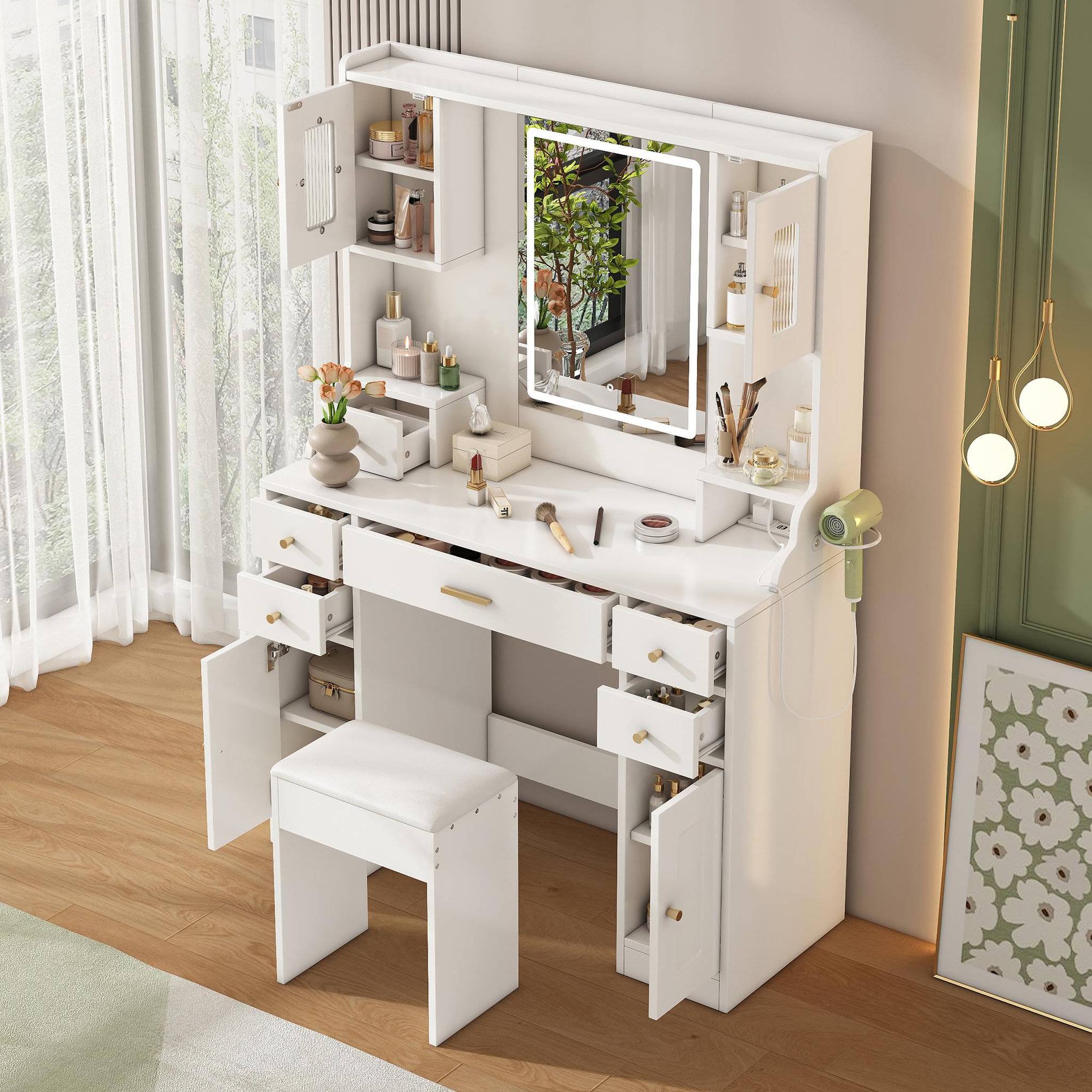 Voir la diapositive 2 : MERAX Coiffeuse coloris blanc mdf