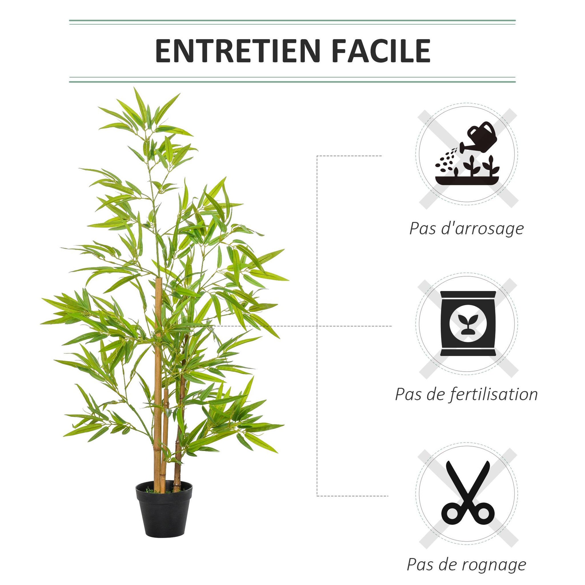 Voir la diapositive 6 : OUTSUNNY Outsunny Bambou artificiel hauteur 1,2 m 369 feuilles denses réalistes pot inclus noir avec lichen vert