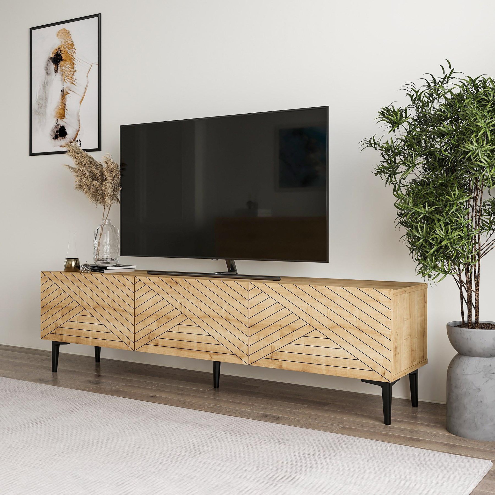 Voir la diapositive 3 : Habitat et Jardin Meuble tv en bois  felix  160 x 31,4 x 44,1 cm - chêne saphir