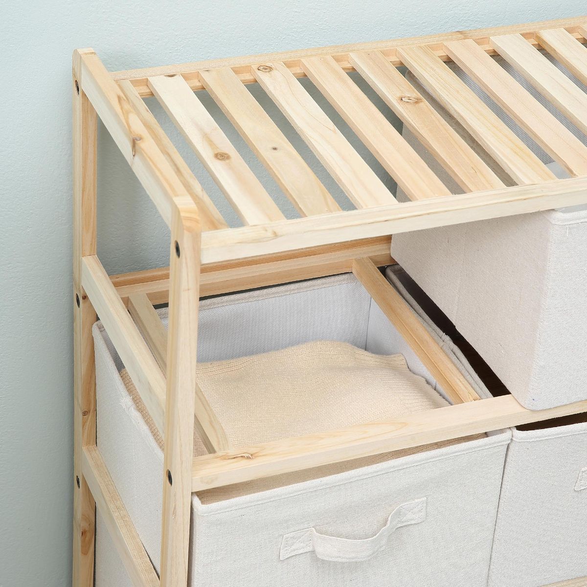 HOMCOM Commode 6 tiroirs tissu polyester beige dim. 59L x 28l x 70H cm bois sapin