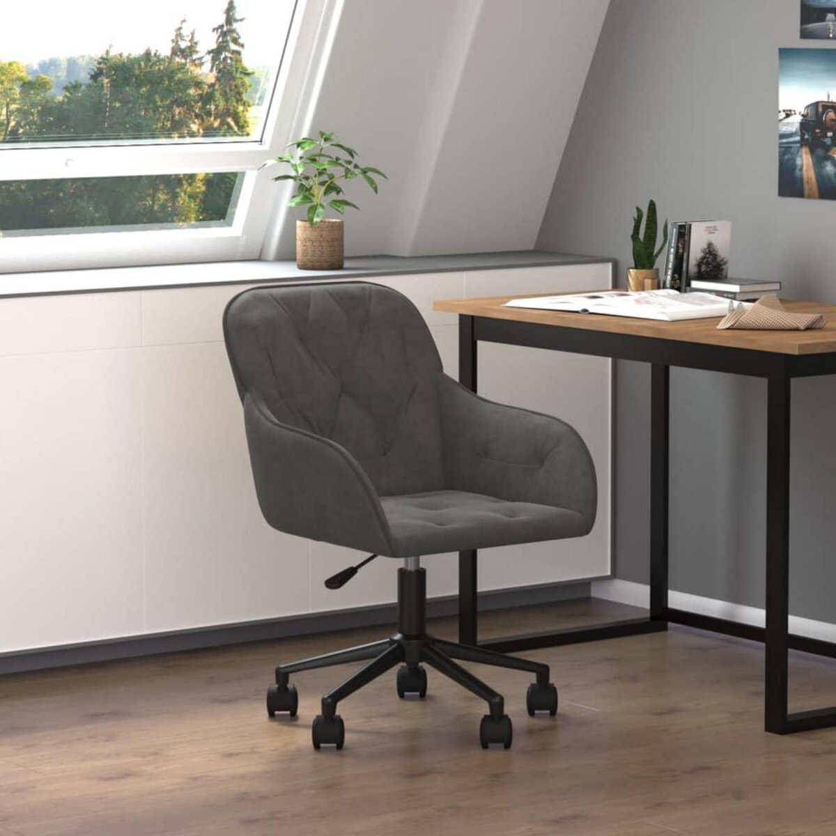 VIDAXL Chaise pivotante de bureau Gris fonce Velours