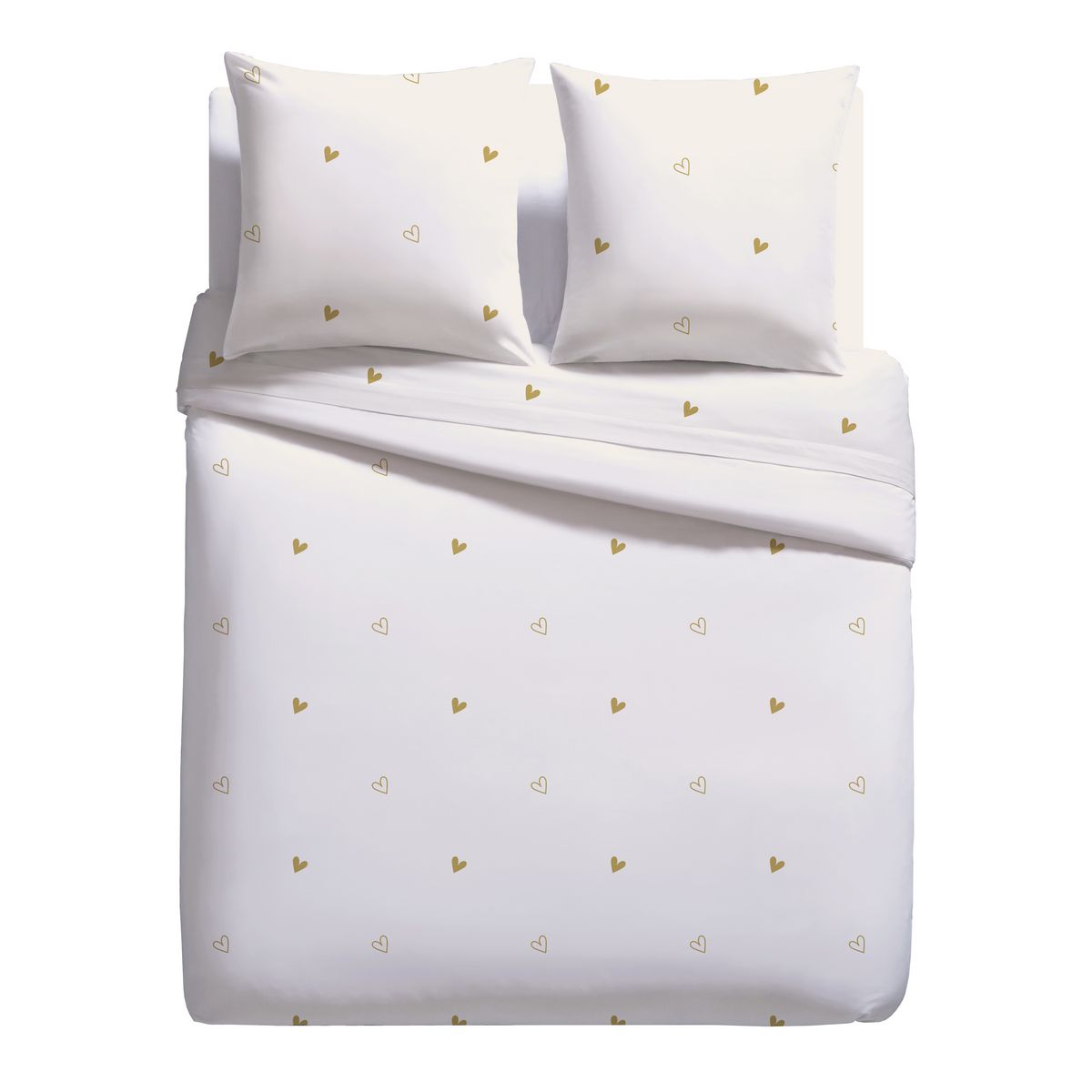 Parure housse de couette en microfibre coeurs brodés Or HEART 