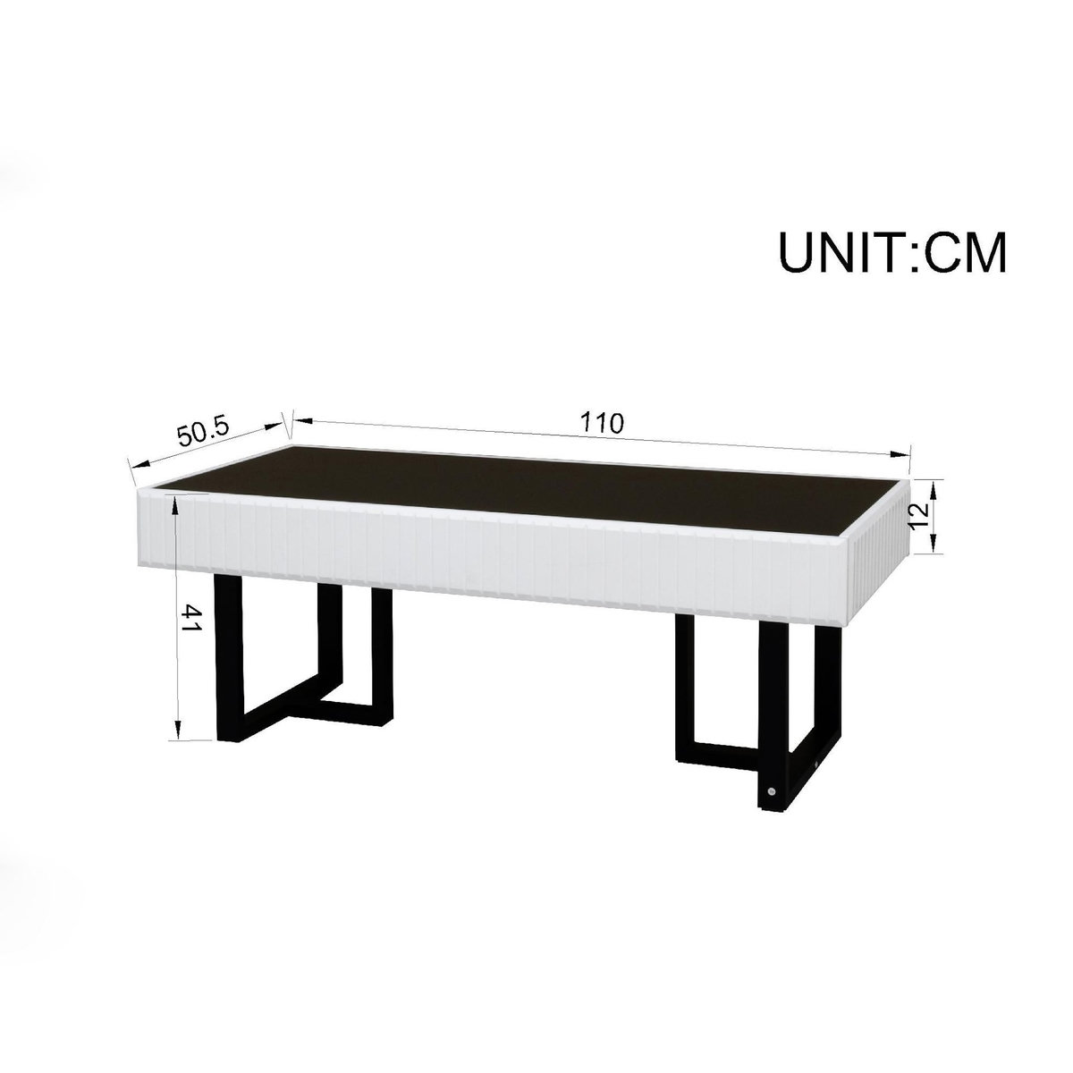 MERAX Table basse rectangulaire blanc+noir - 50,5x110 cm mdf
