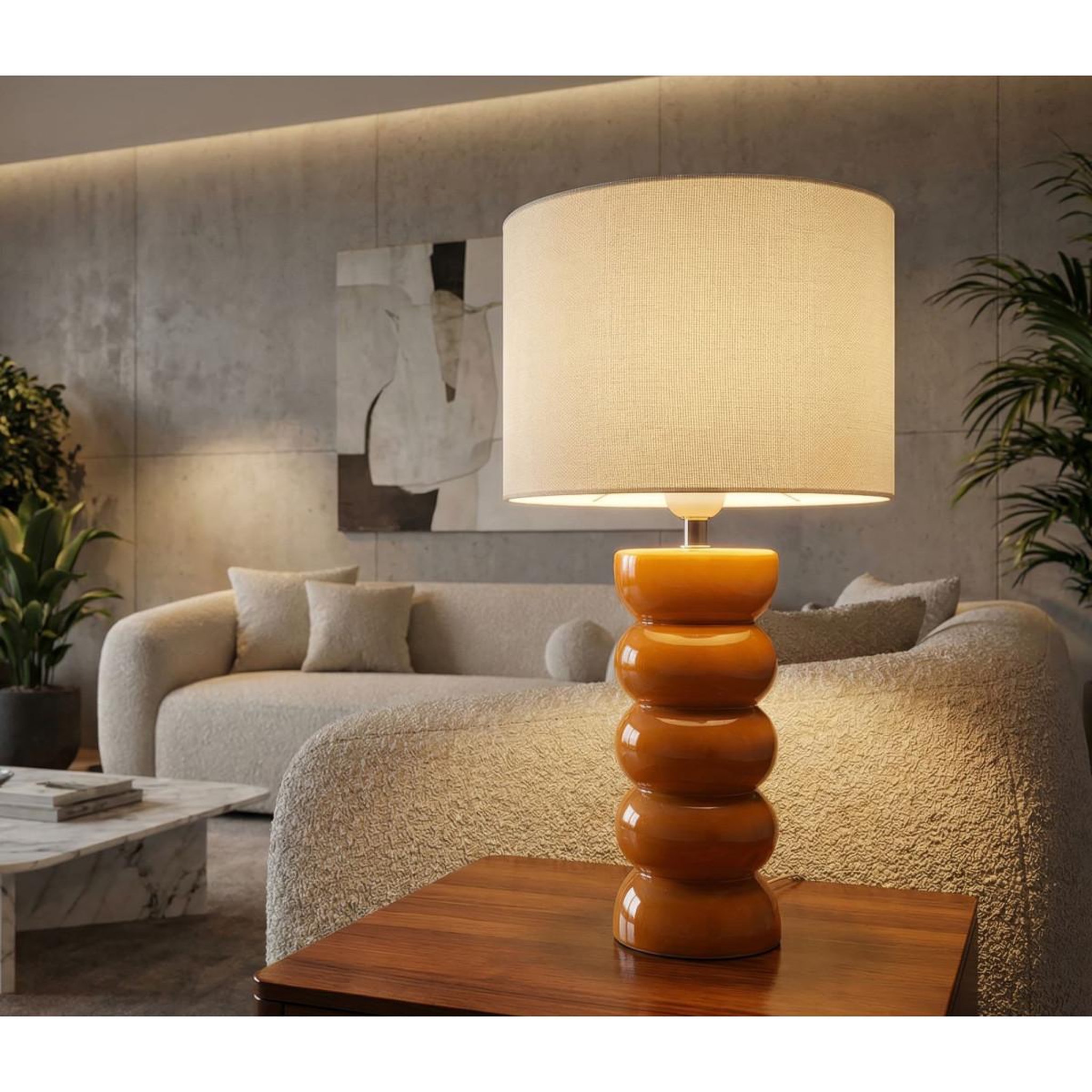 Voir la diapositive 5 : Paris Prix Lampe à Poser en Céramique  Torr  46cm Moutarde