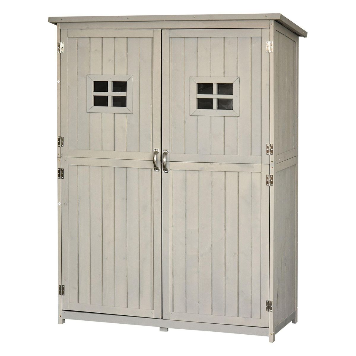 OUTSUNNY Abri de jardin armoire de jardin remise pour outils sur pied dim. 128L x 50l x 164H cm 2 étagères 2 portes 2 fenêtres toit bitumé étanche bois massif sapin pré-huilé gris