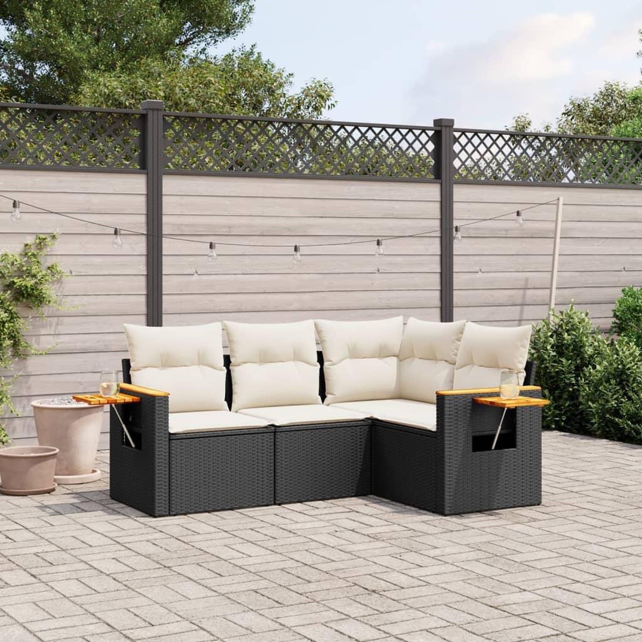 VIDAXL Salon de jardin 4 pcs avec coussins noir resine tressee