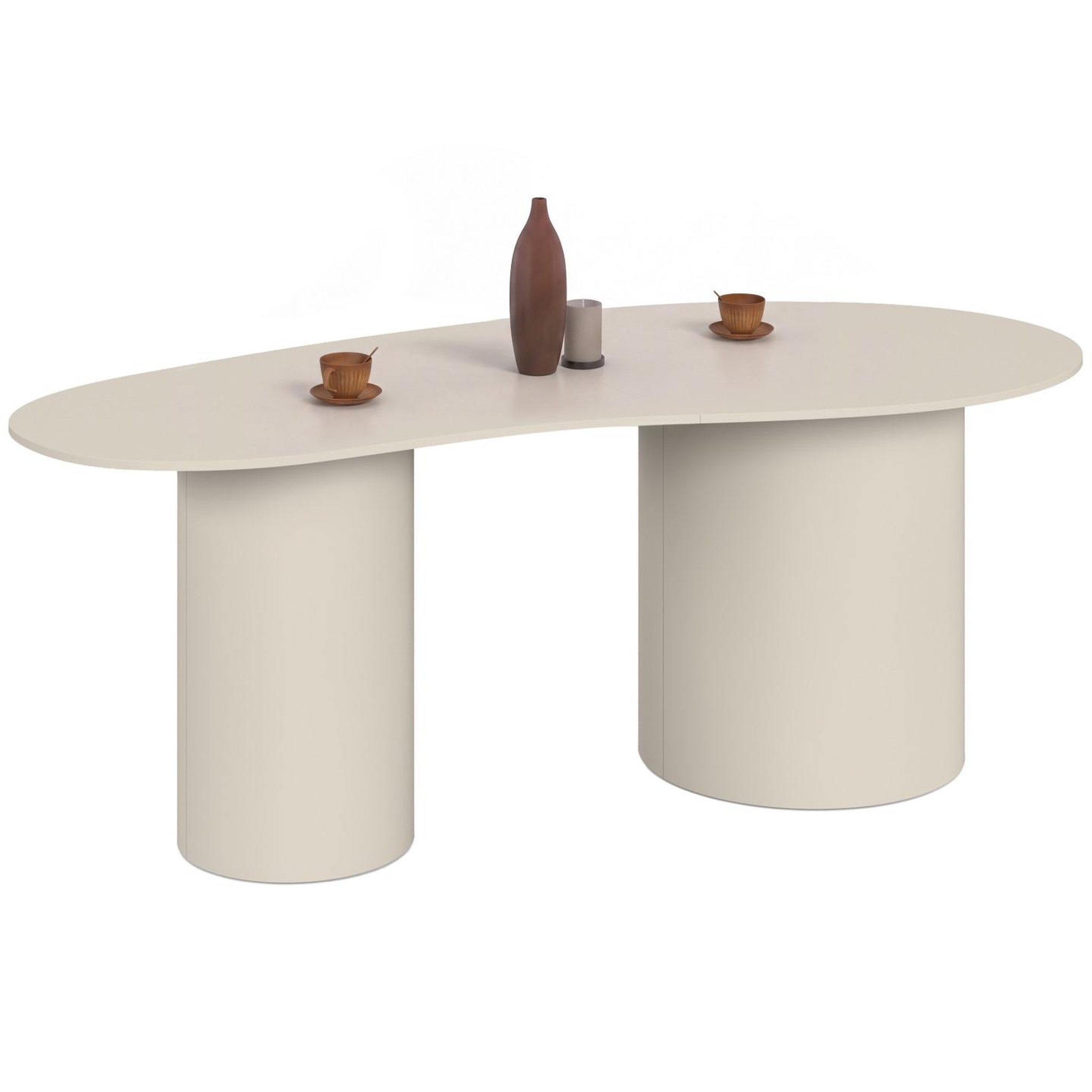ID MARKET Table à manger ovale organique orphea 8 personnes 2 pieds cylindriques beige 200 cm