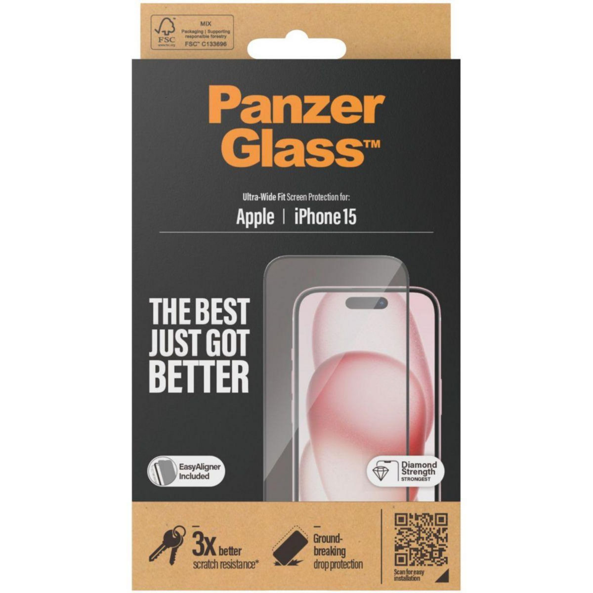 PANZERGLASS Protège écran iPhone 15 Ultra-Wide-Fit