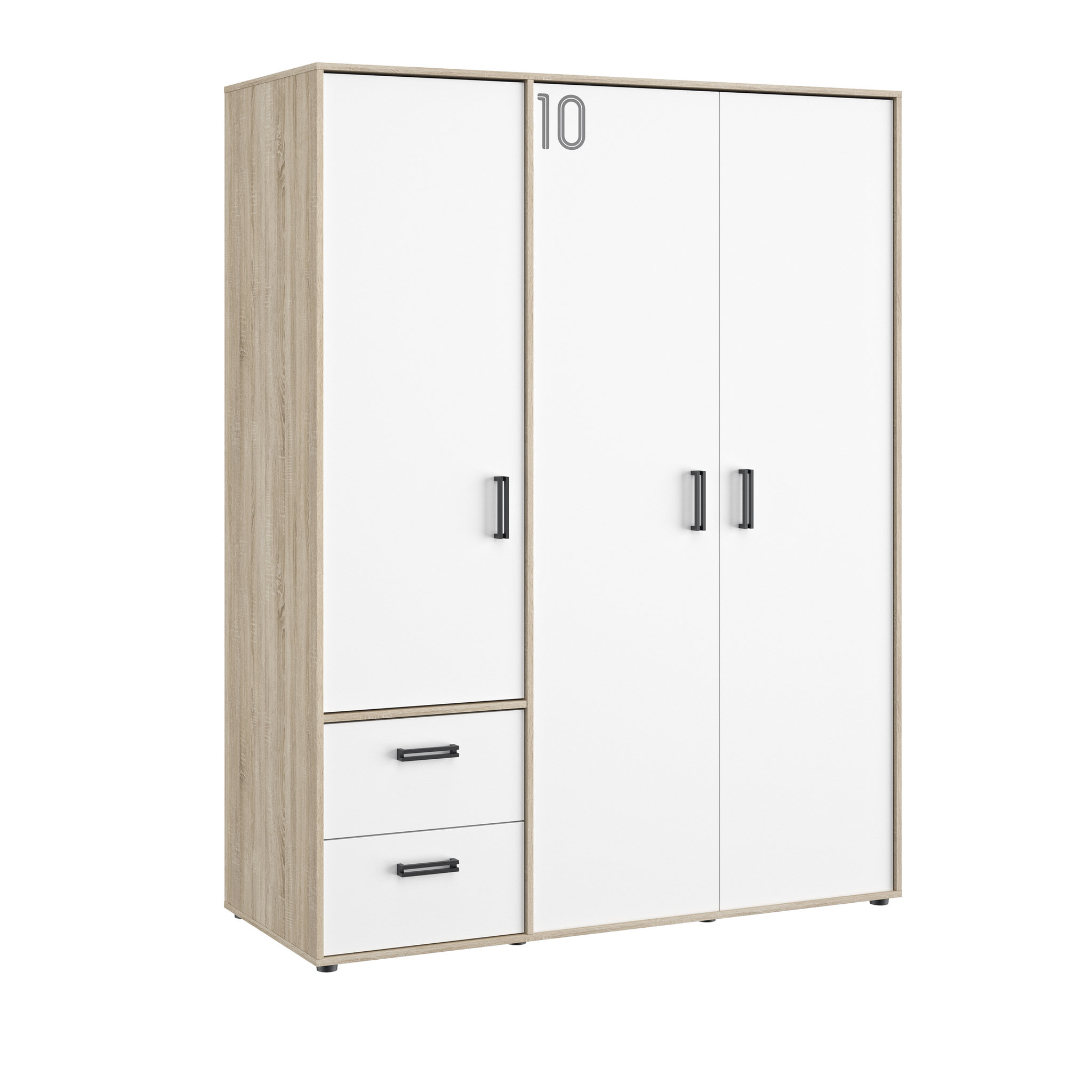 Voir la diapositive 1 : Armoire 3 portes 2 tiroirs  L155xH200xP60cm ALLAN