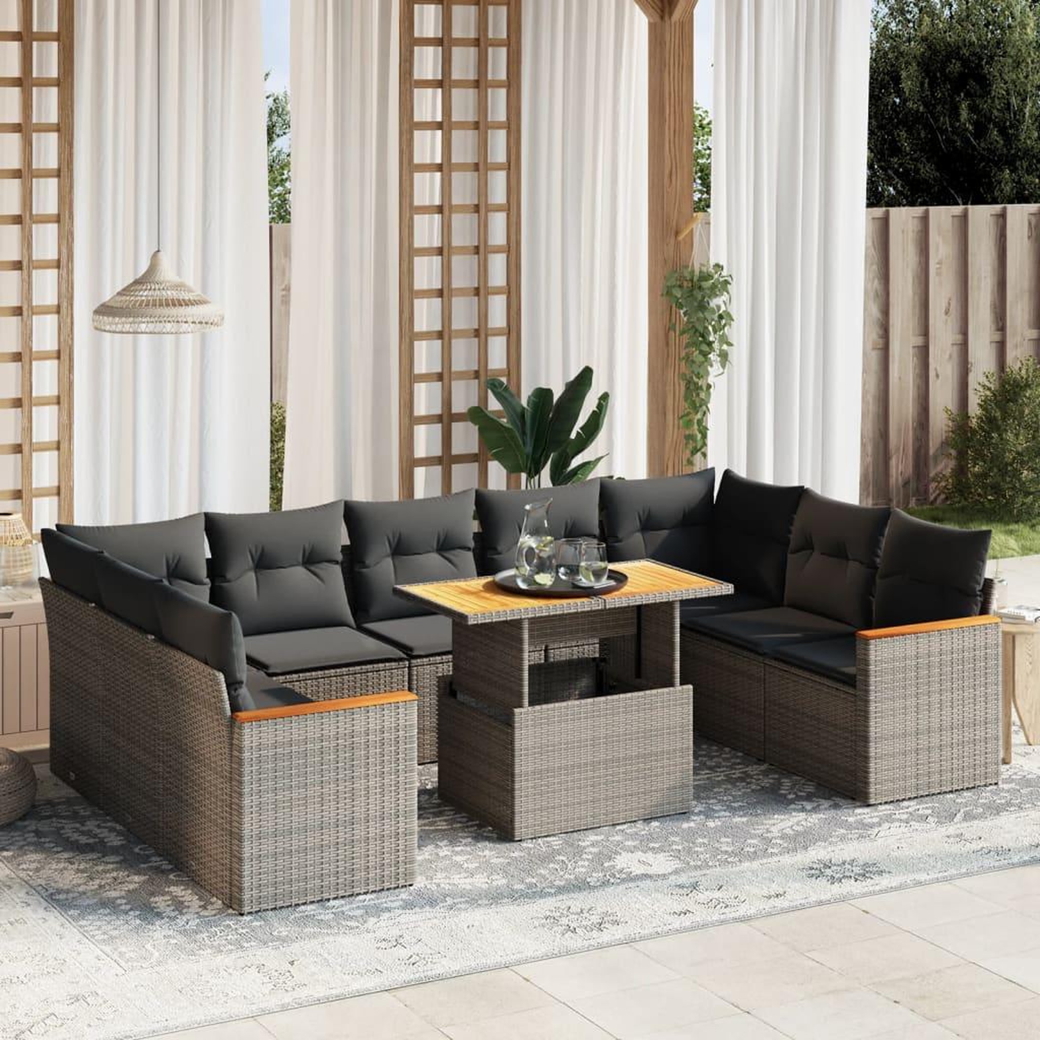 VIDAXL Salon de jardin avec coussins 10 pcs gris resine tressee