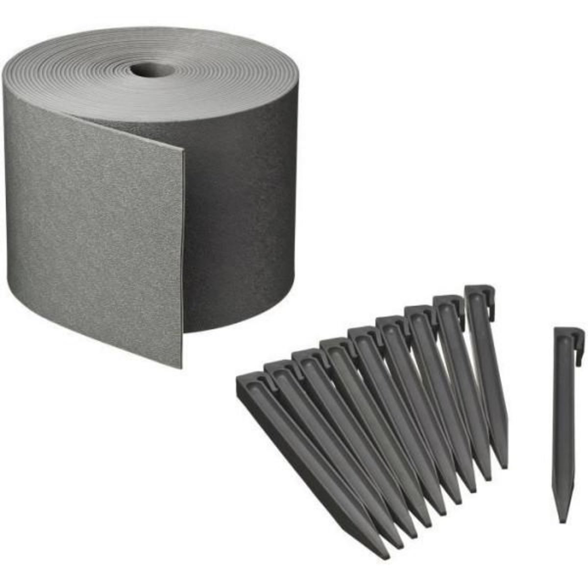 NATURE Bordure de jardin - NATURE - Gris - PE recyclé, épaisseur 3 mm - H15 cm x 10 m - 10 Ancres grises - H26,7 x 1,9 x 1,8 cm