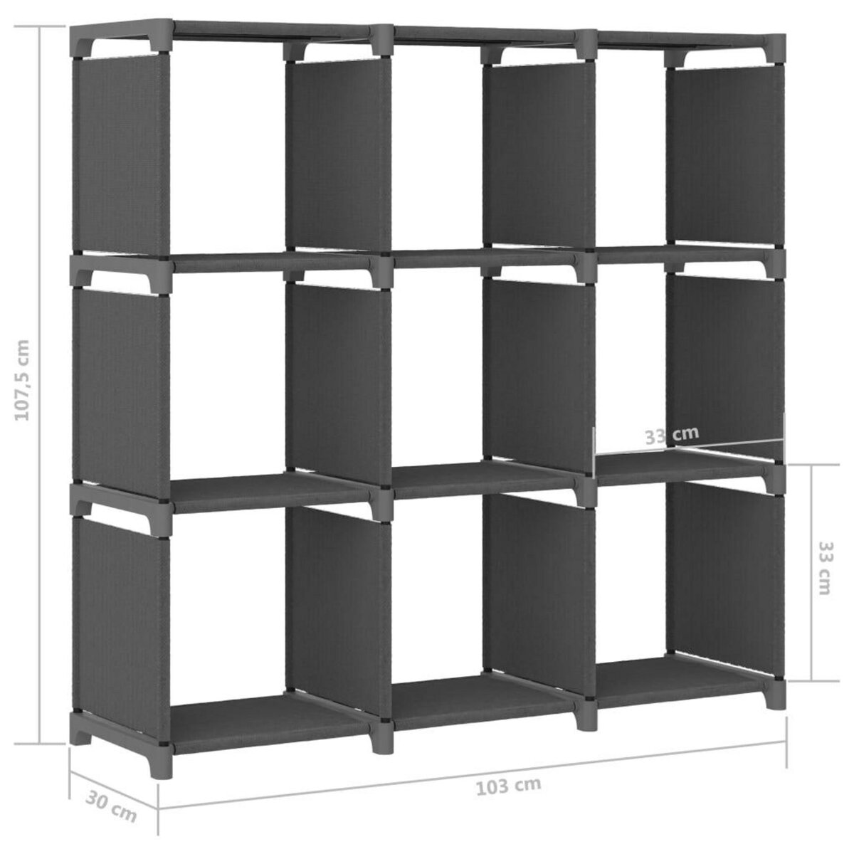 VIDAXL Etagere d'affichage 9 cubes Gris 103x30x107,5 cm Tissu