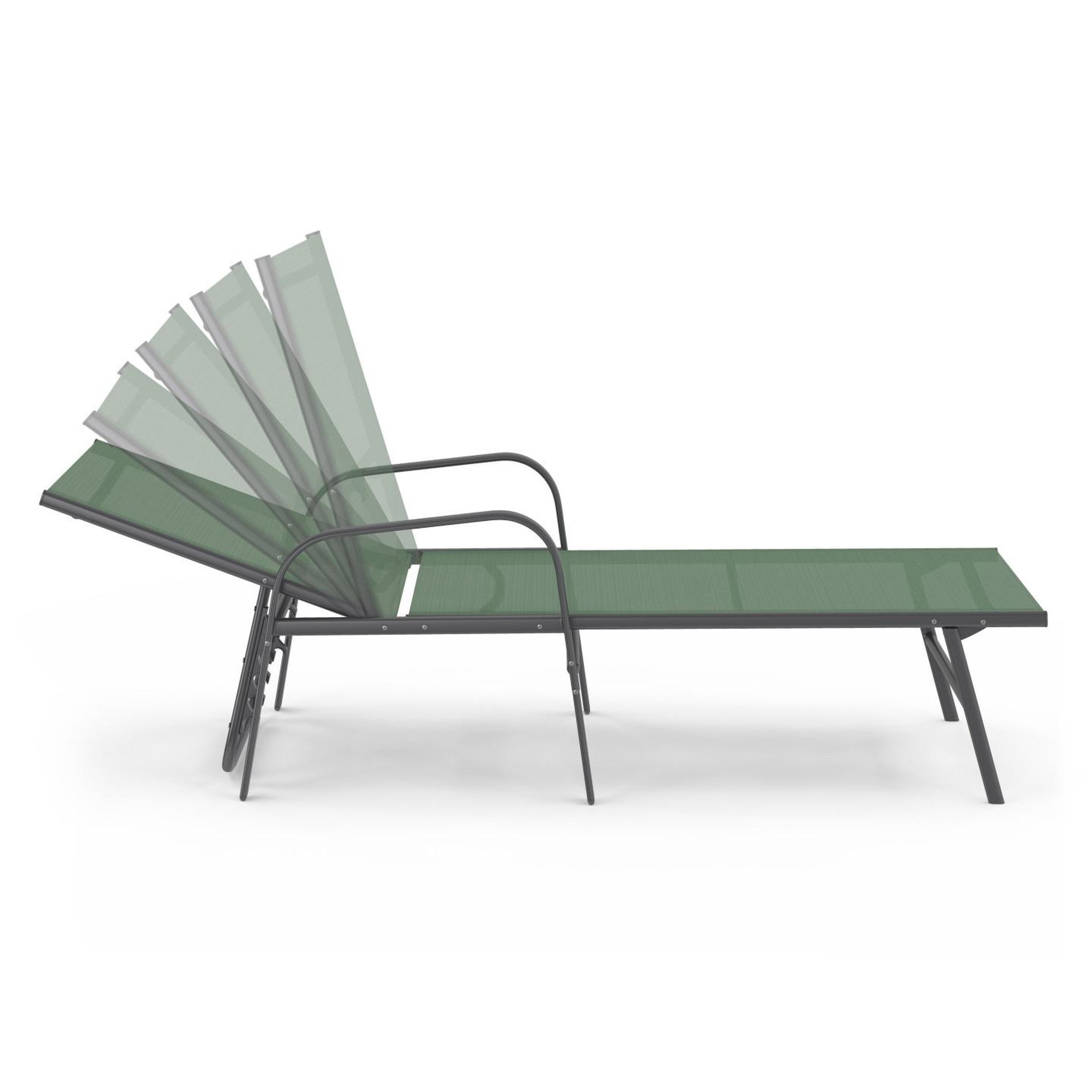 Voir la diapositive 3 : ID MARKET Lot de 2 transats de jardin inclinables FIDJI en acier et toile vert olive