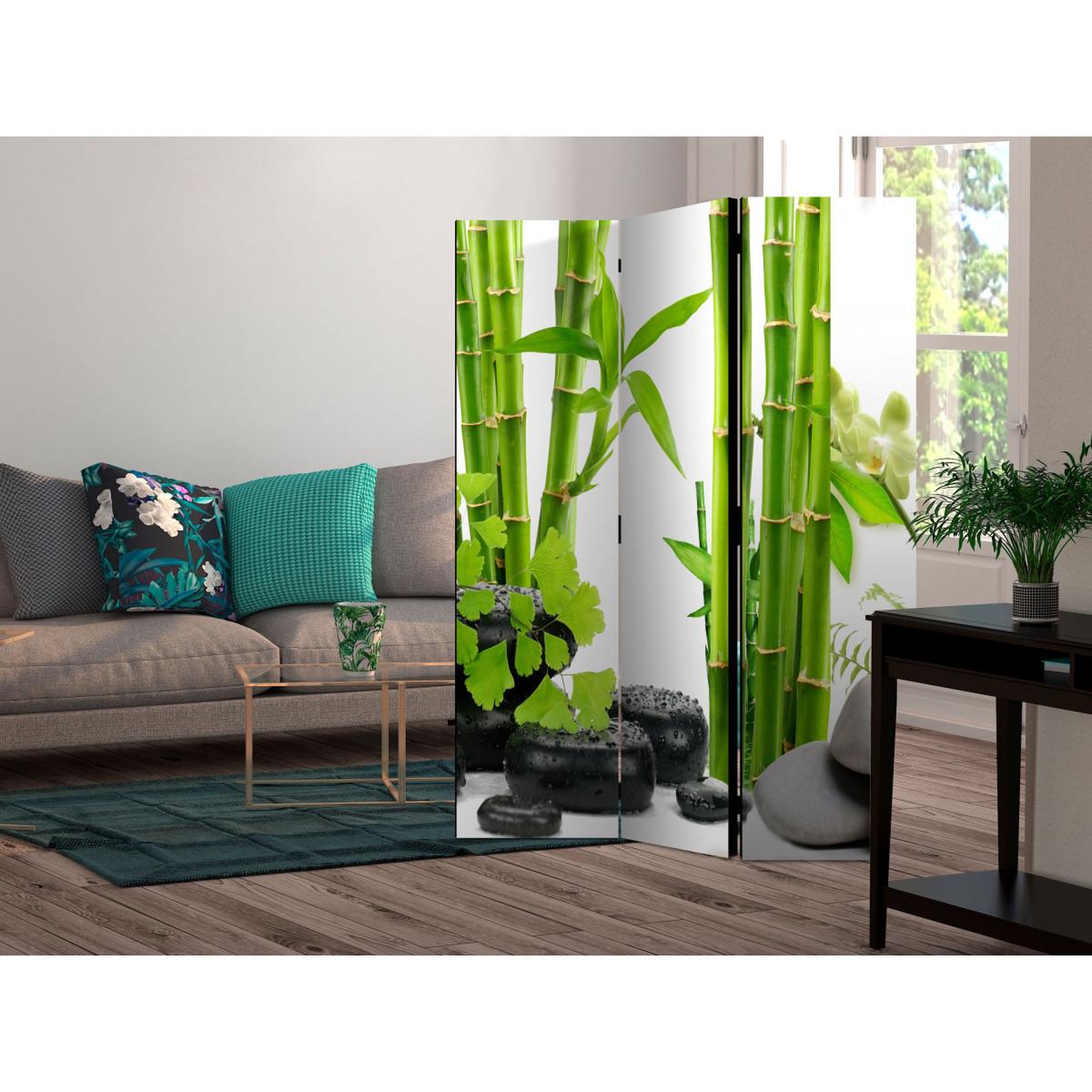 Voir la diapositive 2 : Paris Prix Paravent 3 volets  bamboos & stones  135x172cm