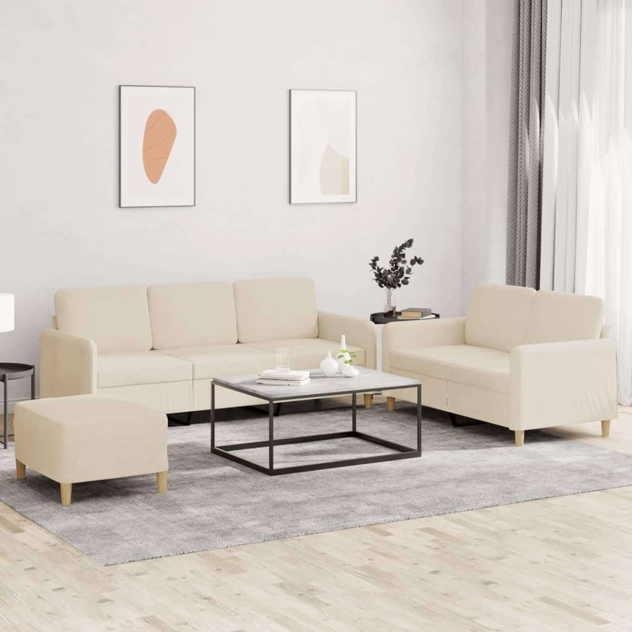 VIDAXL Ensemble de canapes 3 pcs avec coussins Creme Tissu
