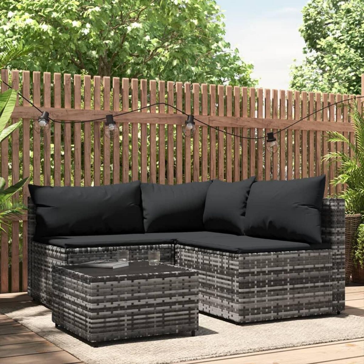 VIDAXL Salon de jardin 4 pcs avec coussins Gris Resine tressee