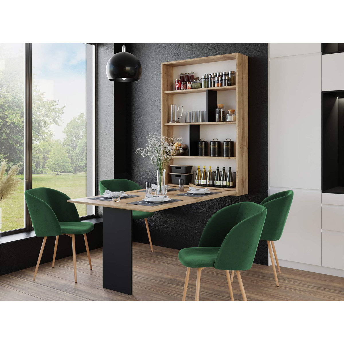 BEST MOBILIER Mondrian - table murale rabattable avec rangements - 4 personnes