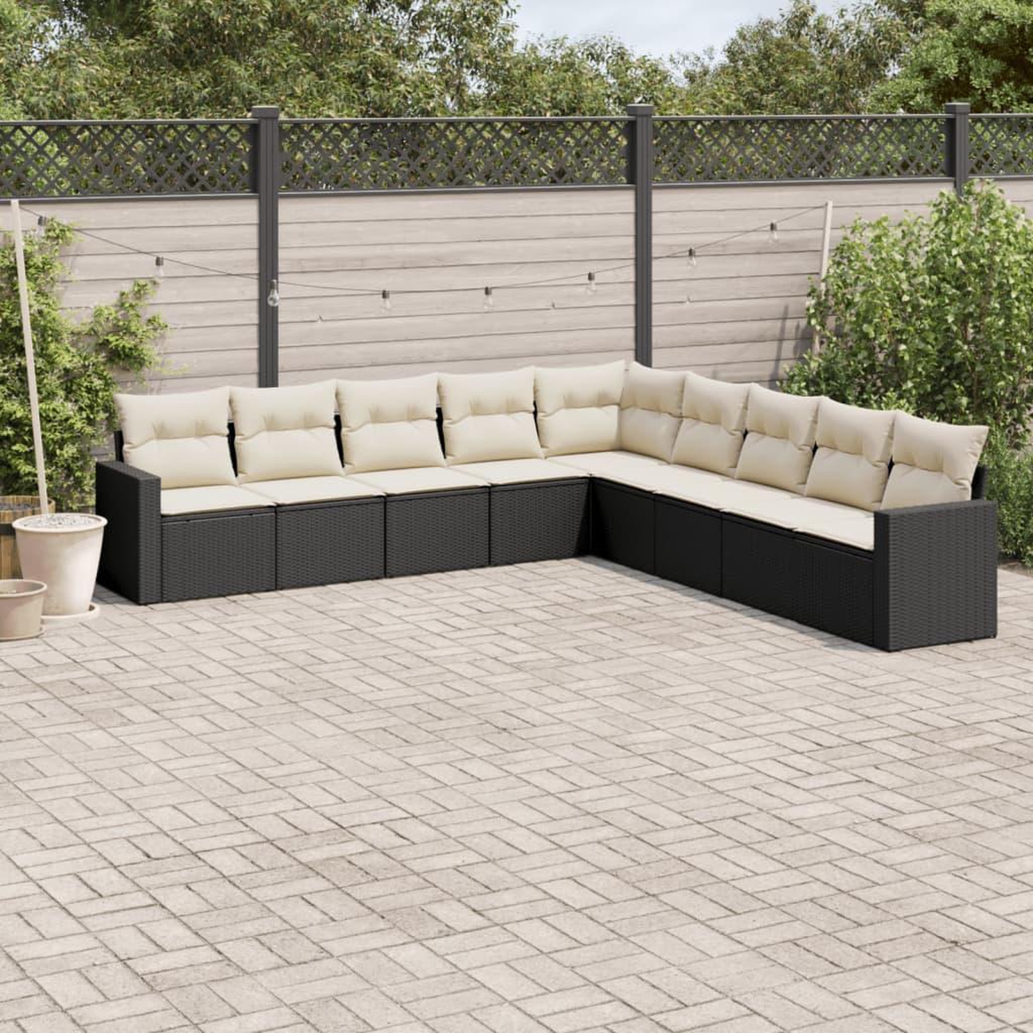 VIDAXL Salon de jardin 9 pcs avec coussins noir resine tressee