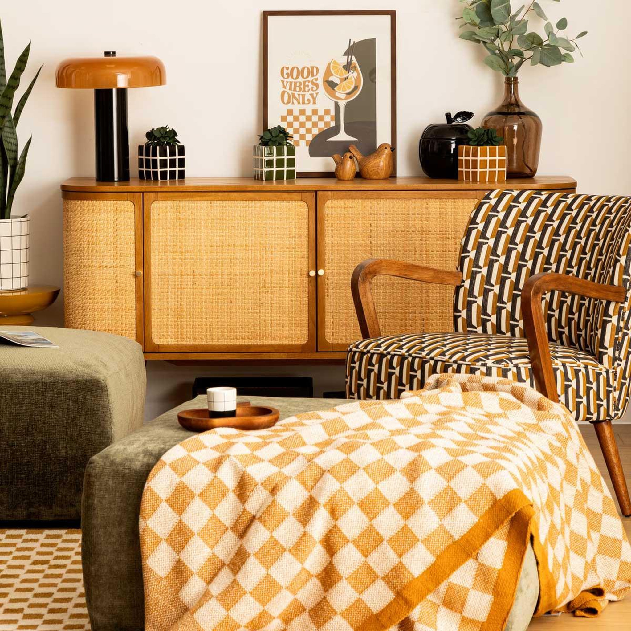Voir la diapositive 4 : ATMOSPHERA Plaid tricot damier  itha  130x180cm ocre