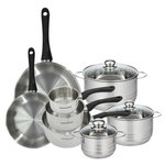 Fackelmann Set de 2 poêles 24 28 cm, 3 casseroles 12 16 20 cm et 3 faitouts 16, 20 et 24 cm en inox Fackelmann Geneva