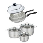 Fackelmann Set de 2 poêles 24 et 28 cm en inox et couvercle, 3 faitouts inox 16, 20 et 24 cm Fackelmann Geneva