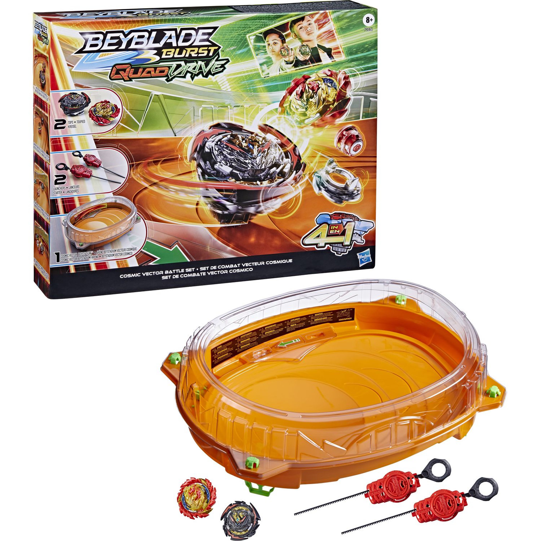 Voir la diapositive 1 : HASBRO Beyblade Burst QuadDrive - Set de Combat Cosmic Vector, arène Beystadium, 2 toupies et 2 lanceurs