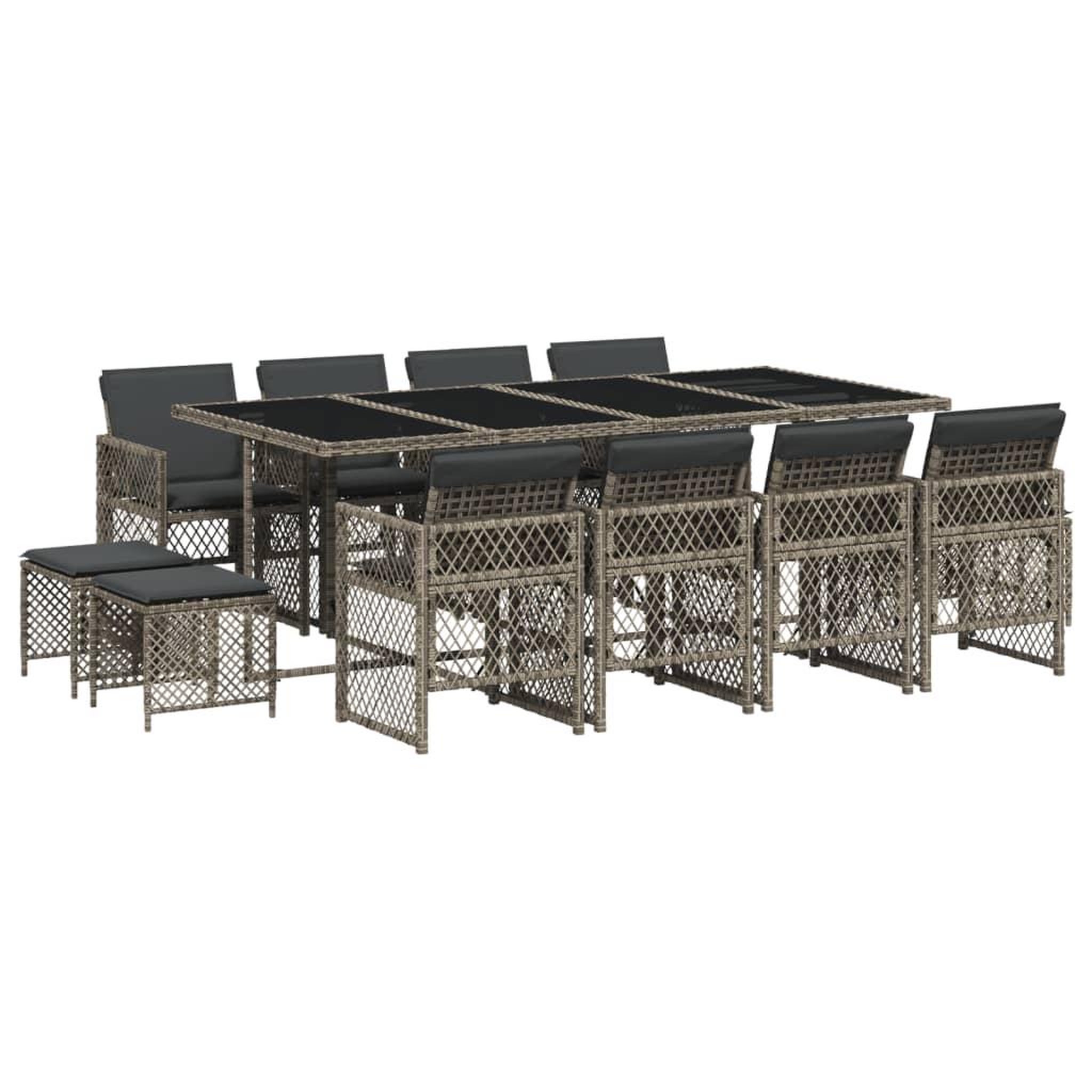 Voir la diapositive 2 : VIDAXL Ensemble a manger de jardin coussins 13 pcs gris resine tressee