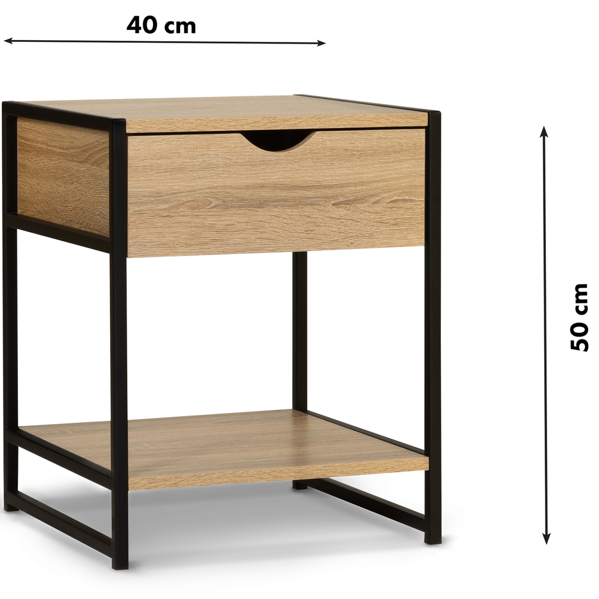Voir la diapositive 5 : ID MARKET Lot de 2 tables de chevet detroit 1 tiroir avec tablette bois et métal noir design industriel