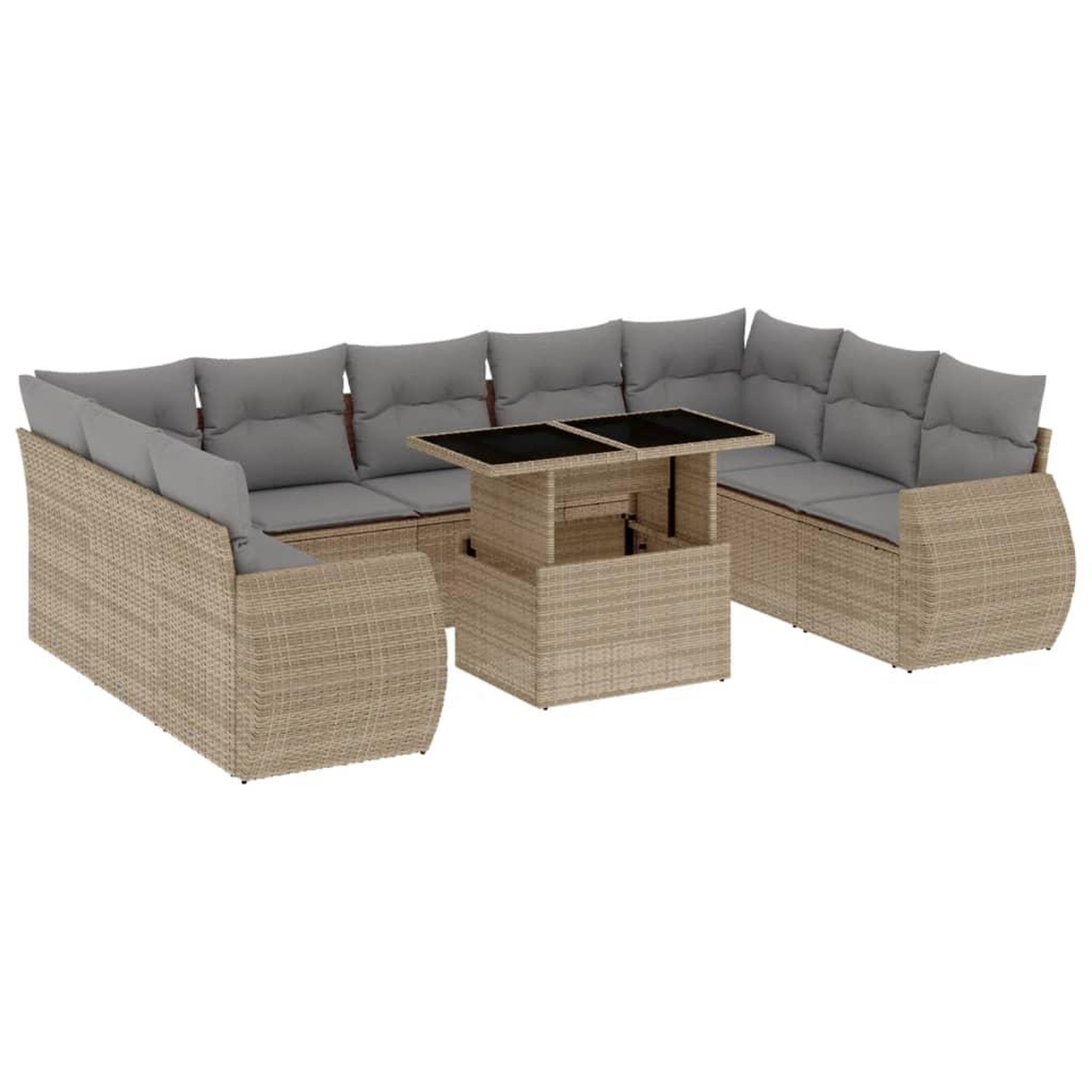Voir la diapositive 2 : VIDAXL Salon de jardin avec coussins 10 pcs beige resine tressee