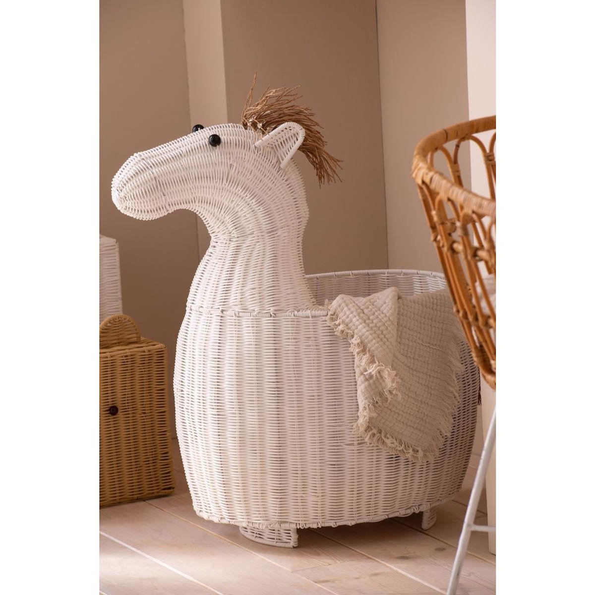 Paris Prix Panier de Rangement Enfant  Cheval  79cm Blanc